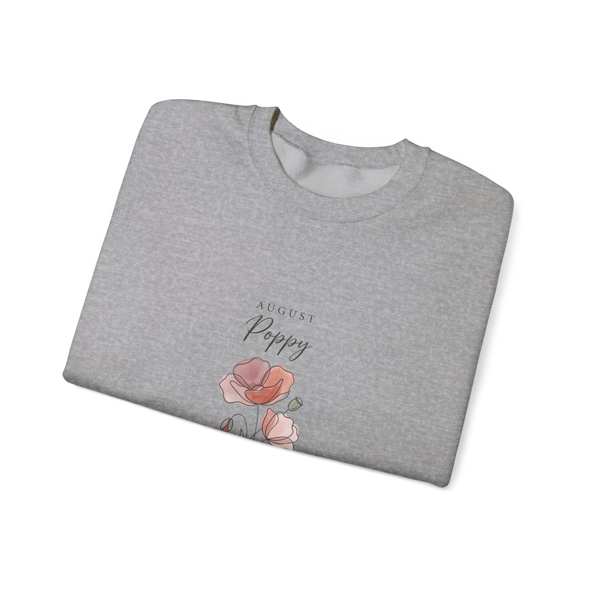 August Poppy Birth Flower Sweatshirt | botanical watercolor, personalized name