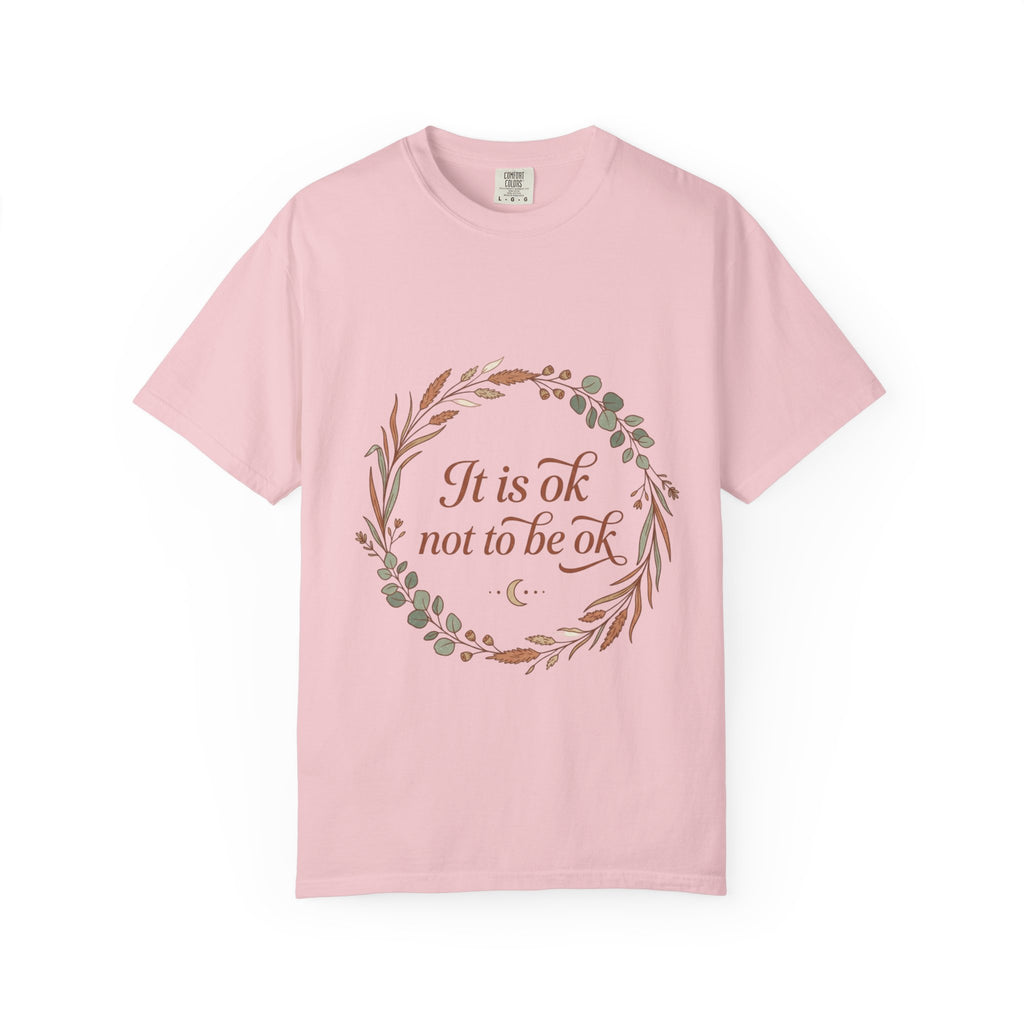 Inspirational Tee — “It Is Ok Not To Be Ok” Floral Wreath Mental Health T-Shirt