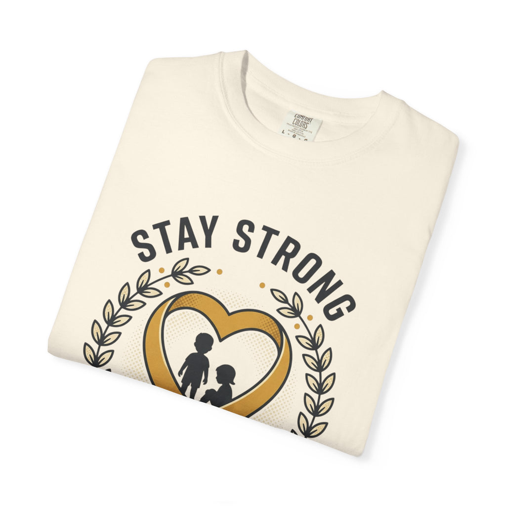Stay Strong Never Give Up T-Shirt — Childhood Cancer Awareness Ribbon Tee