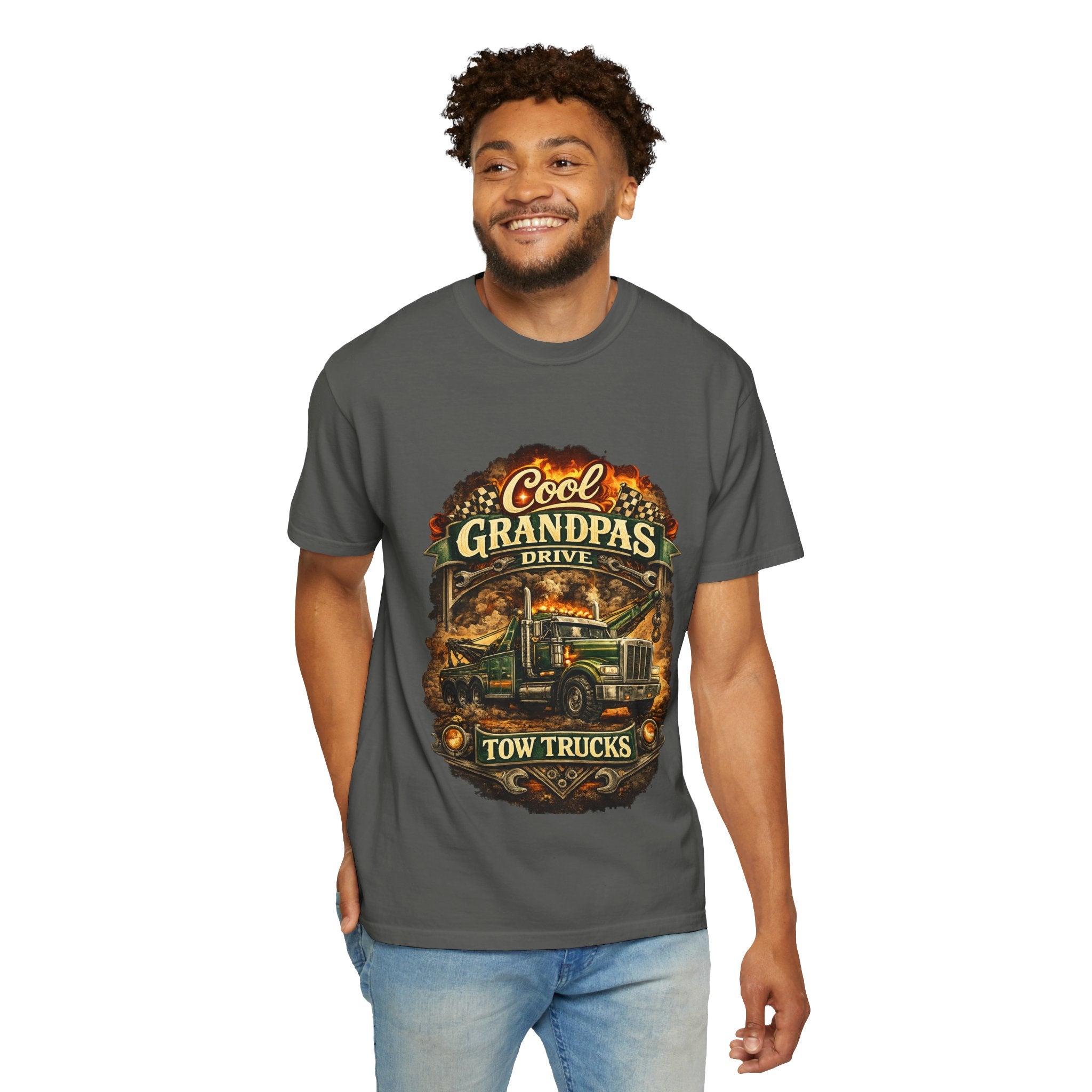 Cool Grandpas Drive Tow Trucks T-Shirt — Vintage Truck Graphic Tee for Grandfather