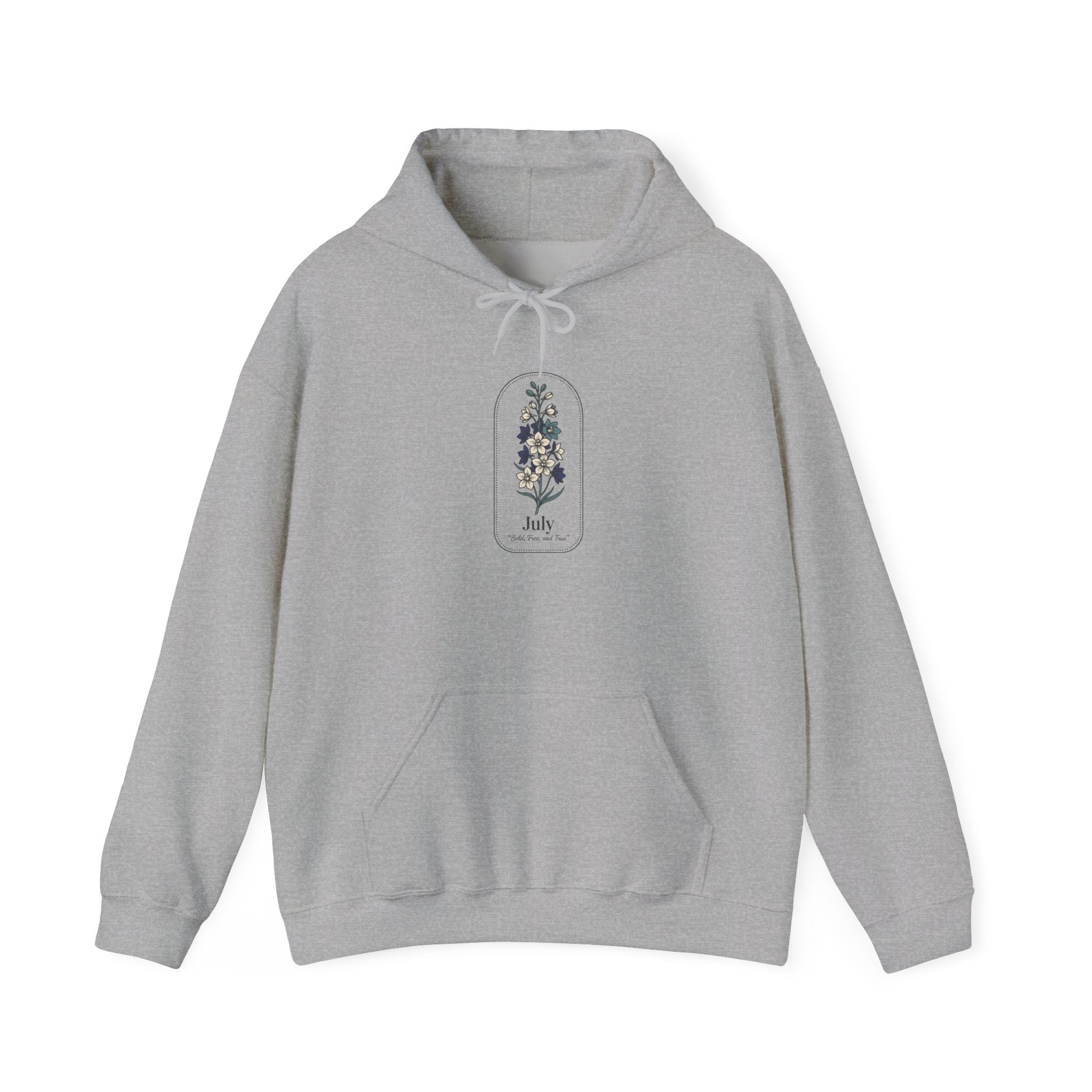 July Birth Flower Hoodie | personalized botanical line art, watercolor name