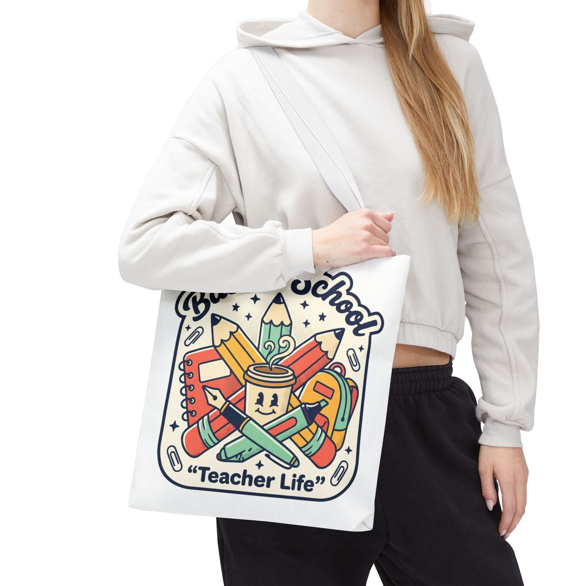 Back to School Teacher Life Tote Bag — Cute Teacher Supplies Print AOP
