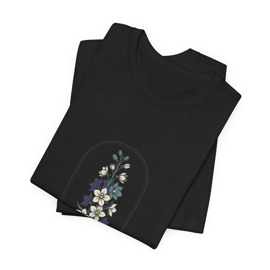 July Birth Flower Tee | botanical line art, personalized name option