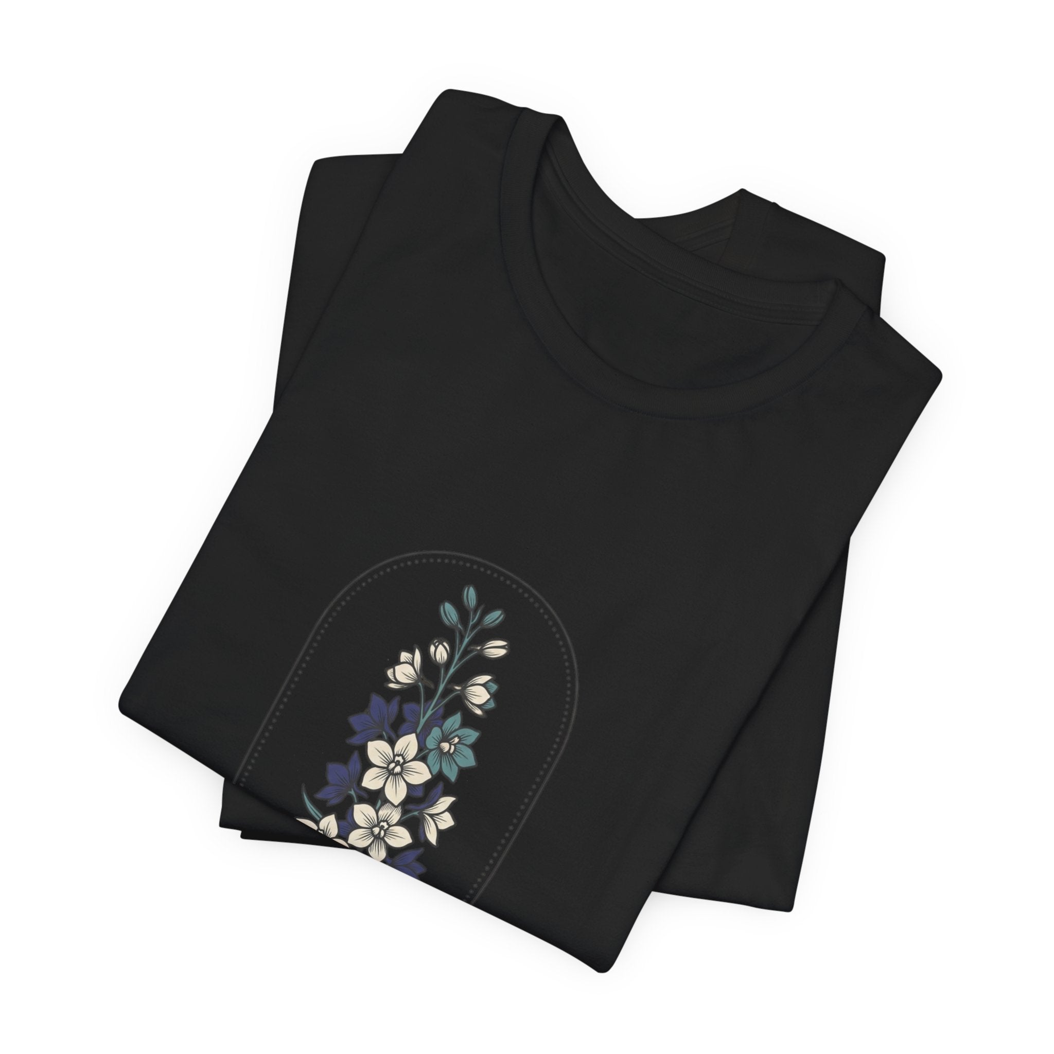 July Birth Flower Tee | botanical line art, personalized name option