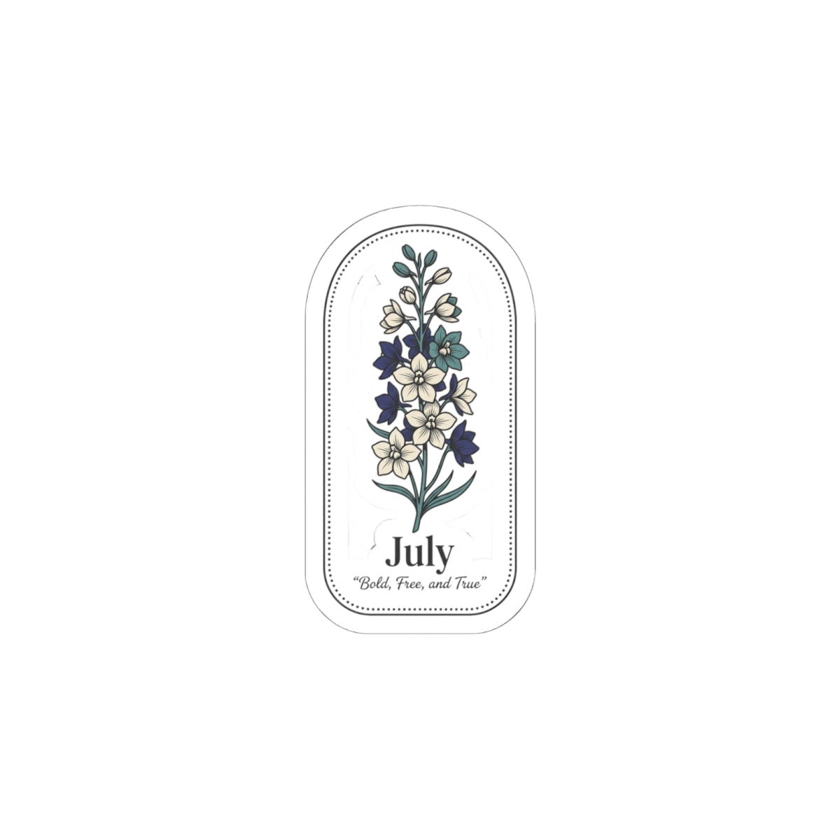 July Birth Flower Kiss-Cut Sticker | botanical line art, personalized name option
