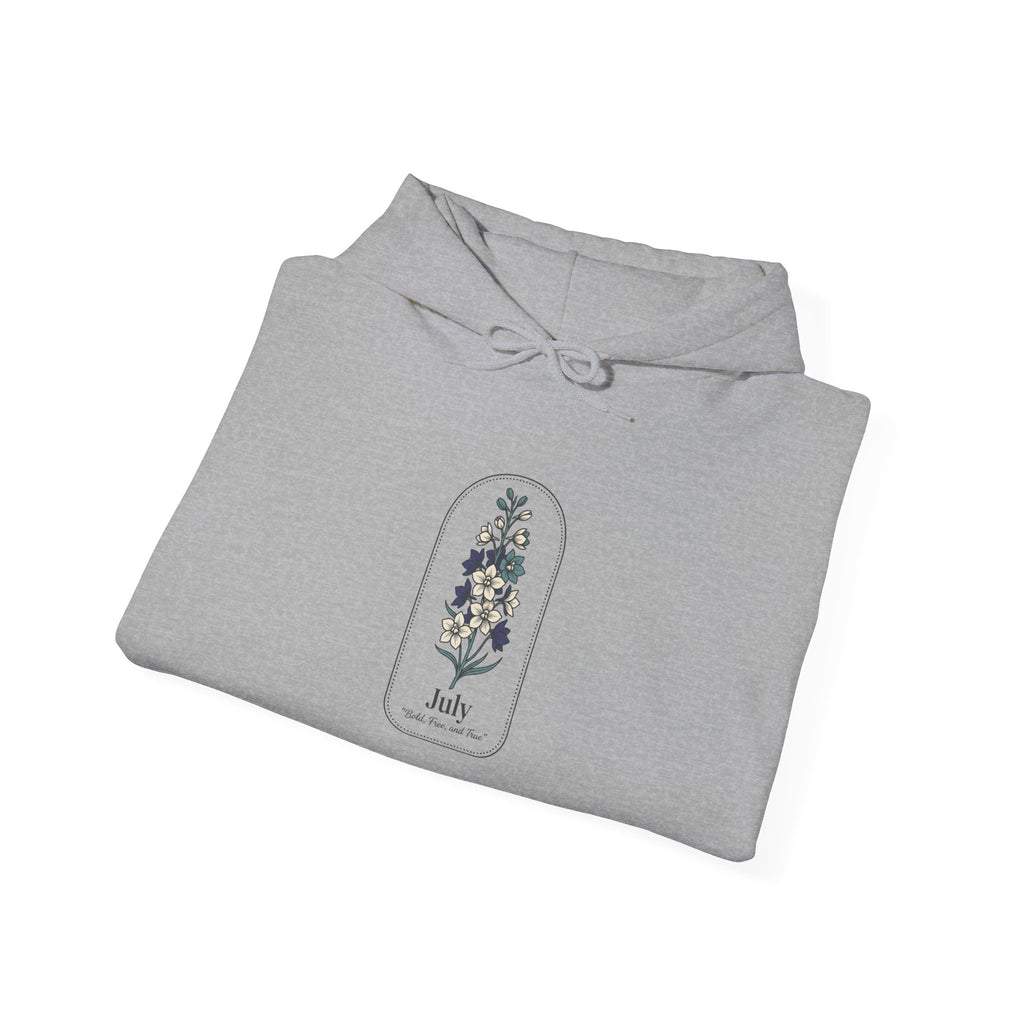 July Birth Flower Hoodie | personalized botanical line art, watercolor name