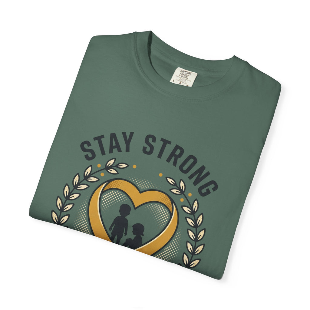 Stay Strong Never Give Up T-Shirt — Childhood Cancer Awareness Ribbon Tee