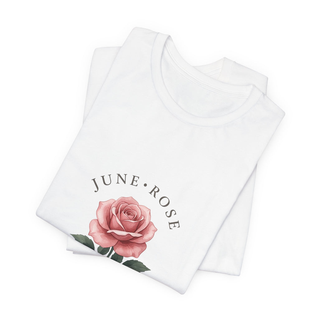 June Rose Birth Month Flower Tee | Botanical Watercolor, Personalized Name