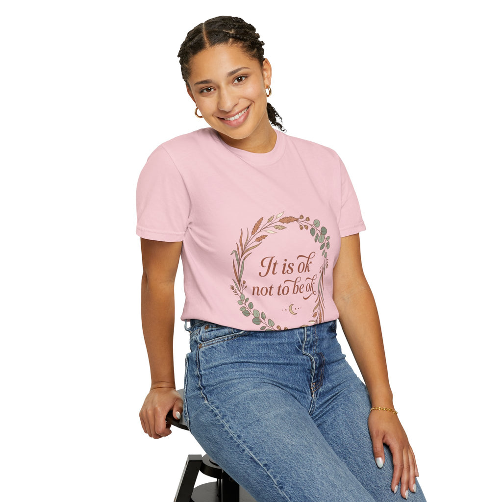 Inspirational Tee — “It Is Ok Not To Be Ok” Floral Wreath Mental Health T-Shirt