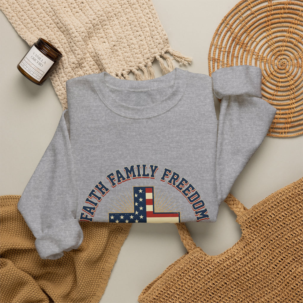 Faith Family Freedom Crewneck Sweatshirt | Faith-based Patriotic, Vintage Americana