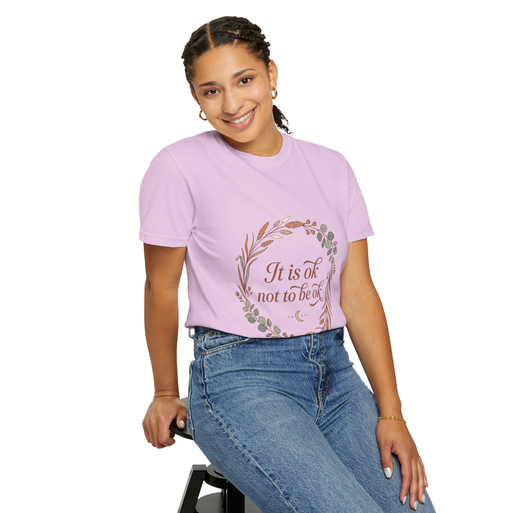 Inspirational Tee — “It Is Ok Not To Be Ok” Floral Wreath Mental Health T-Shirt