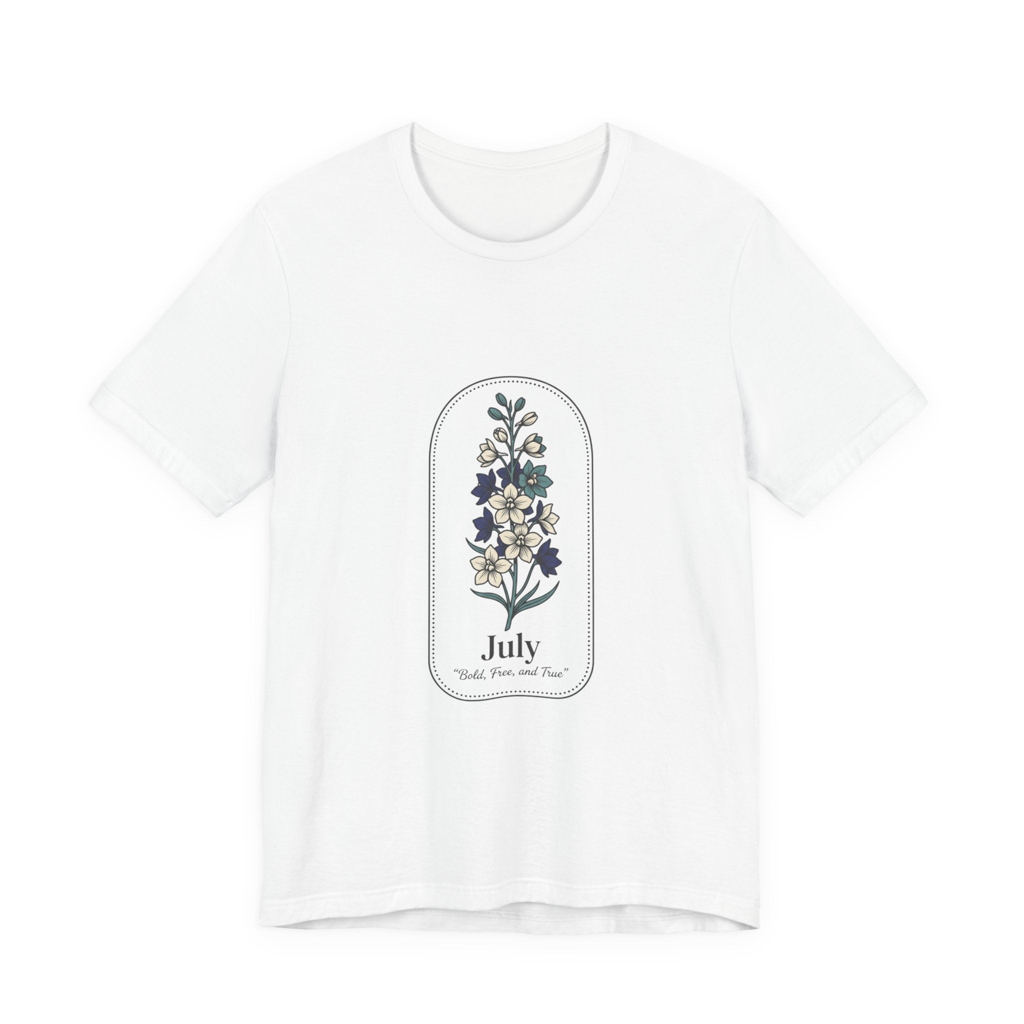 July Birth Flower Tee | botanical line art, personalized name option