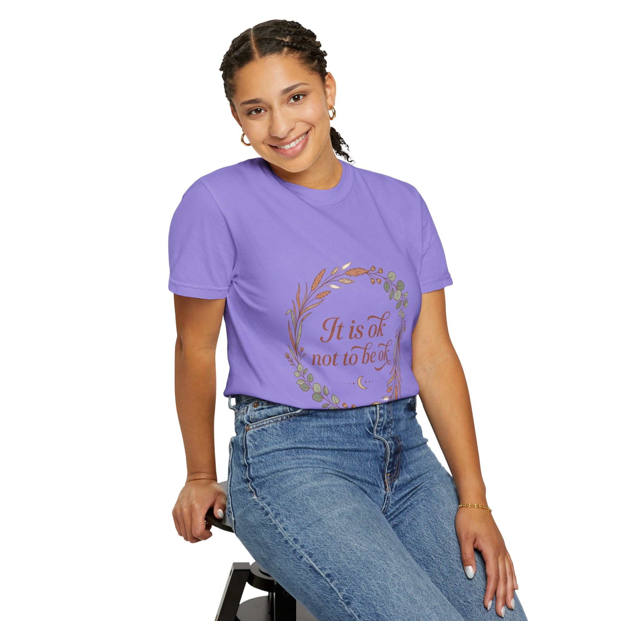 Inspirational Tee — “It Is Ok Not To Be Ok” Floral Wreath Mental Health T-Shirt
