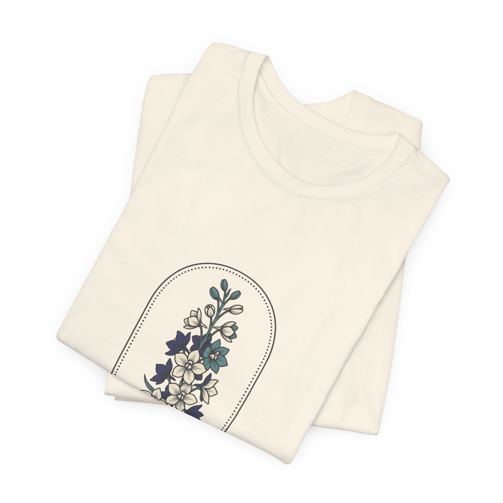 July Birth Flower Tee | botanical line art, personalized name option