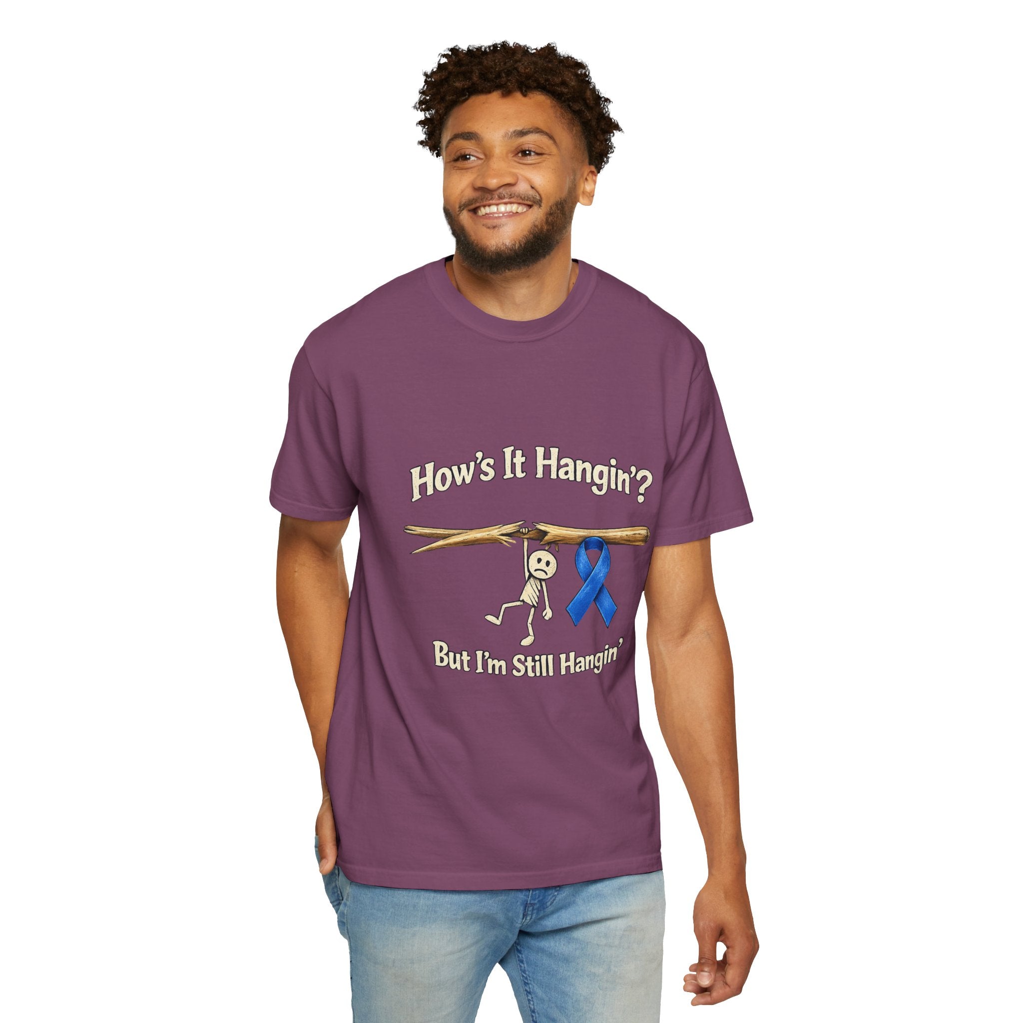 T‑Shirt — 'How's It Hangin'? But I'm Still Hangin' — Support Blue Ribbon Awareness Tee