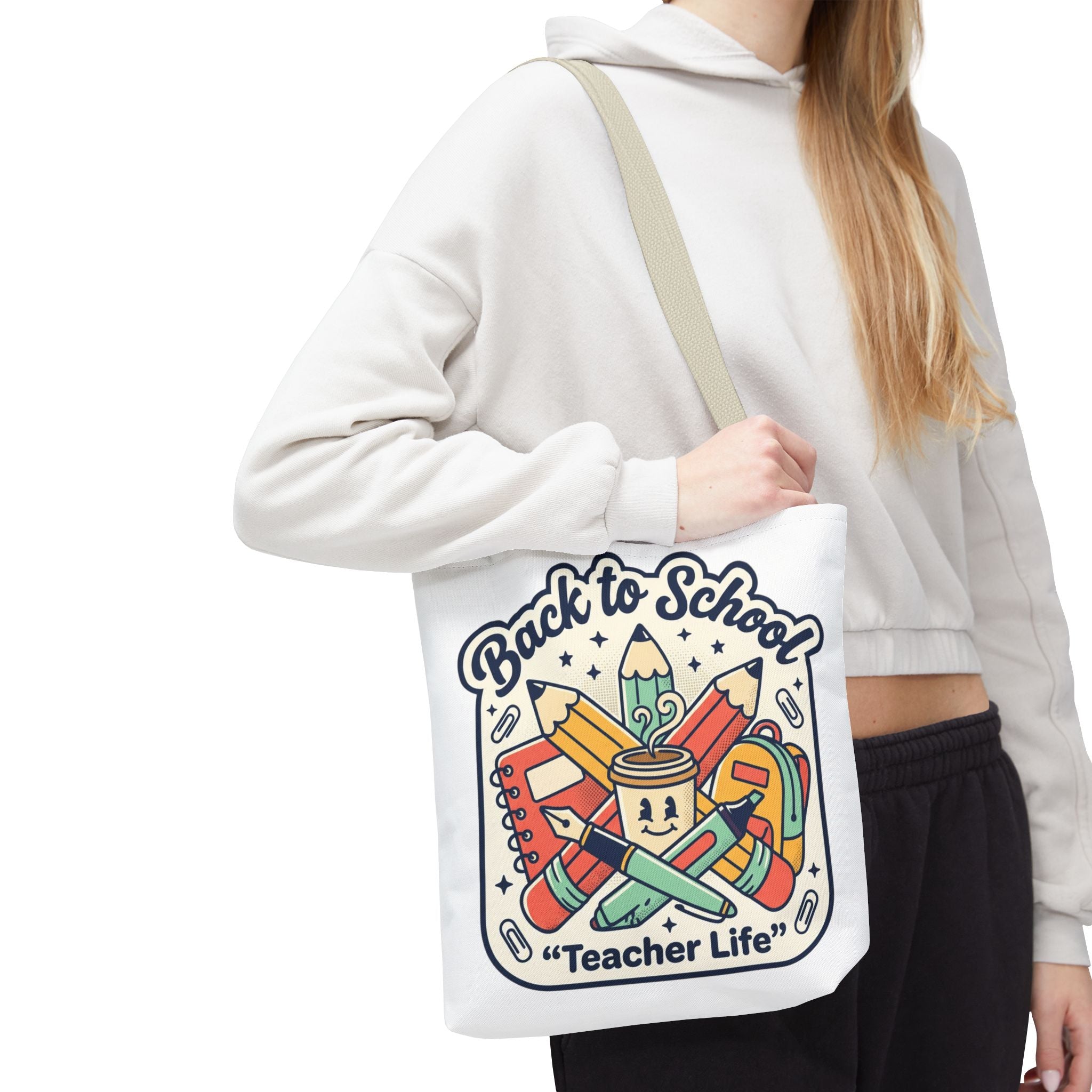 Back to School Teacher Life Tote Bag — Cute Teacher Supplies Print AOP