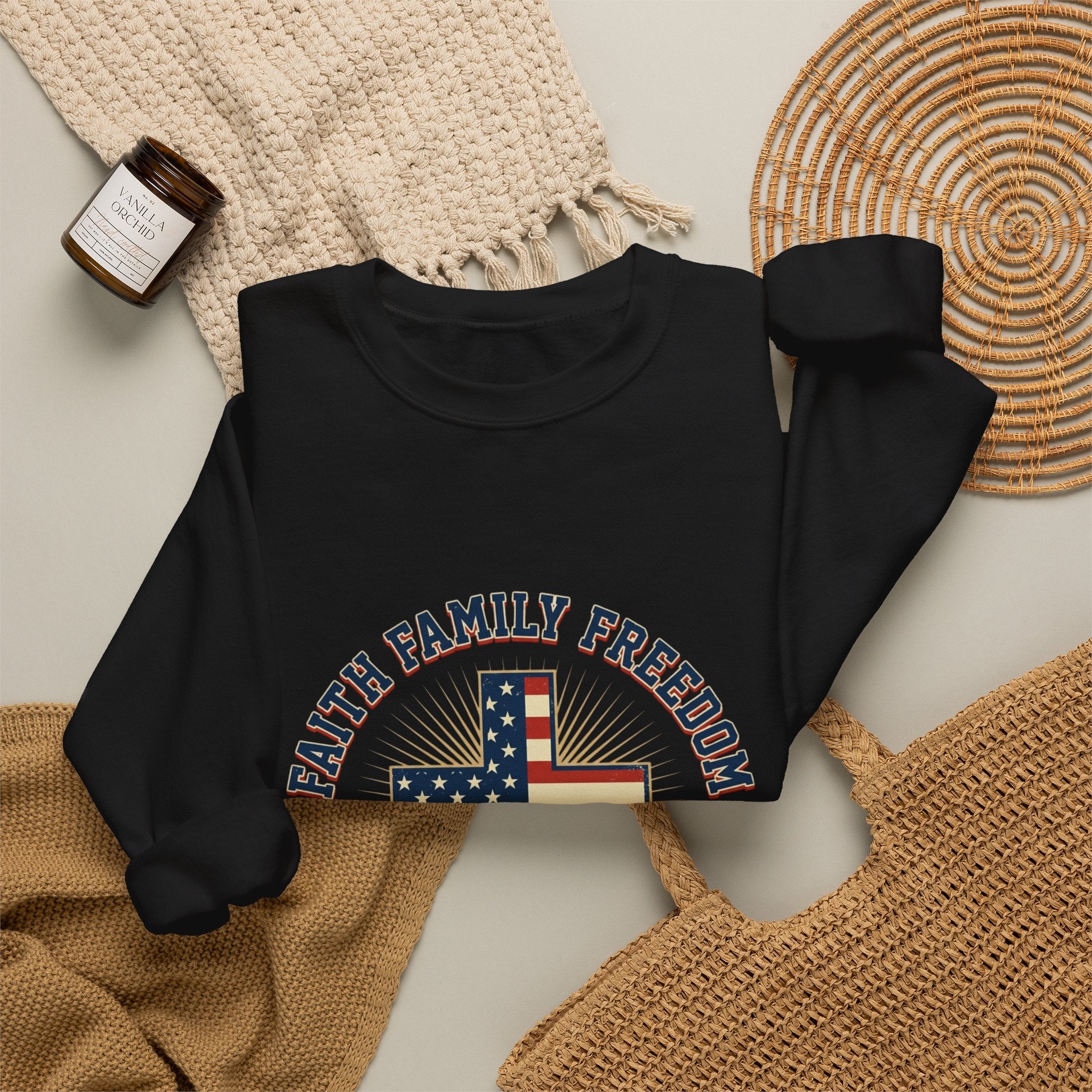 Faith Family Freedom Crewneck Sweatshirt | Faith-based Patriotic, Vintage Americana