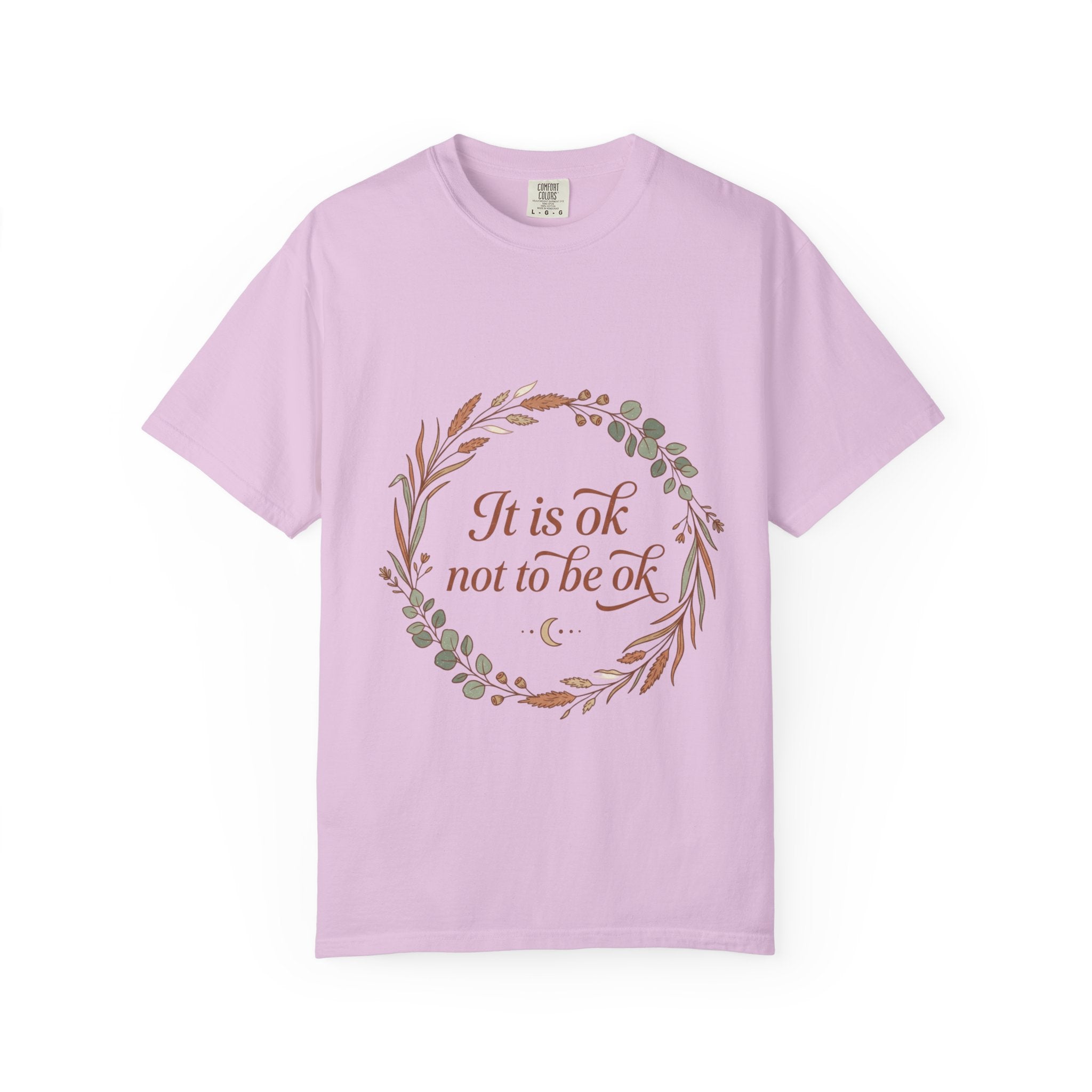Inspirational Tee — “It Is Ok Not To Be Ok” Floral Wreath Mental Health T-Shirt