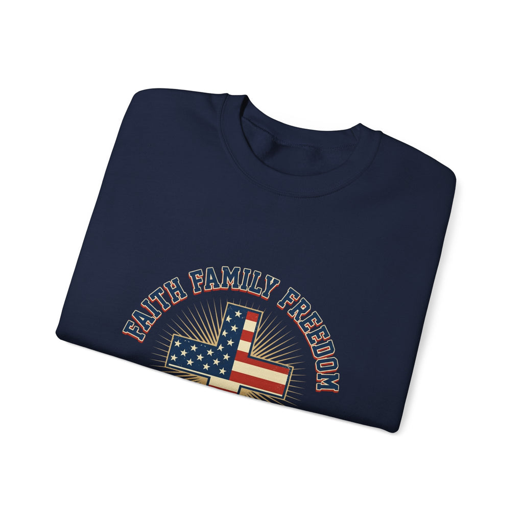 Faith Family Freedom Crewneck Sweatshirt | Faith-based Patriotic, Vintage Americana