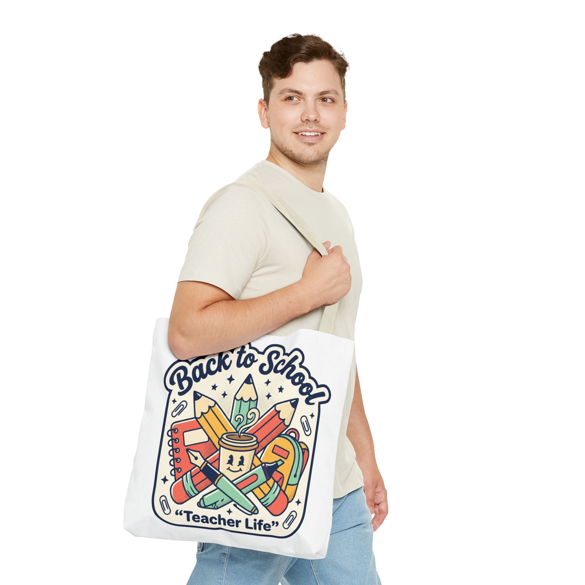 Back to School Teacher Life Tote Bag — Cute Teacher Supplies Print AOP