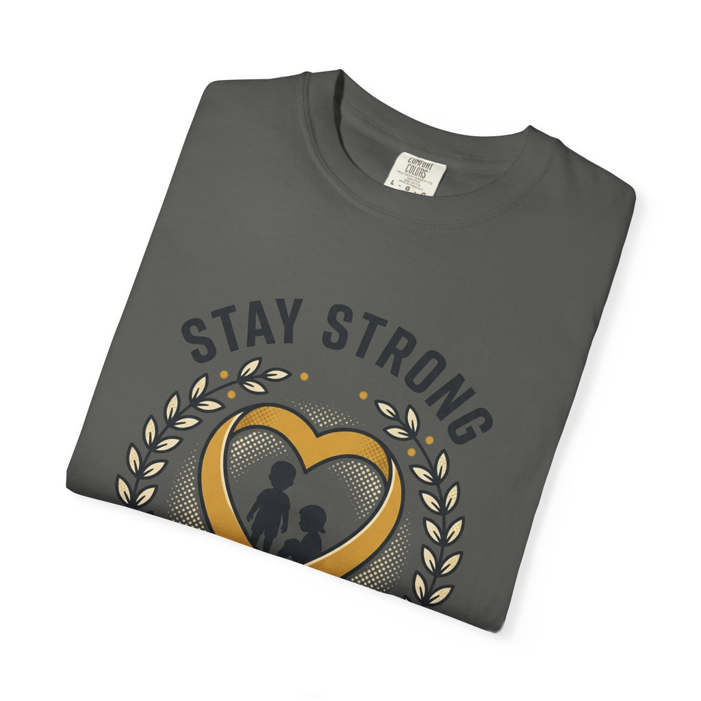 Stay Strong Never Give Up T-Shirt — Childhood Cancer Awareness Ribbon Tee