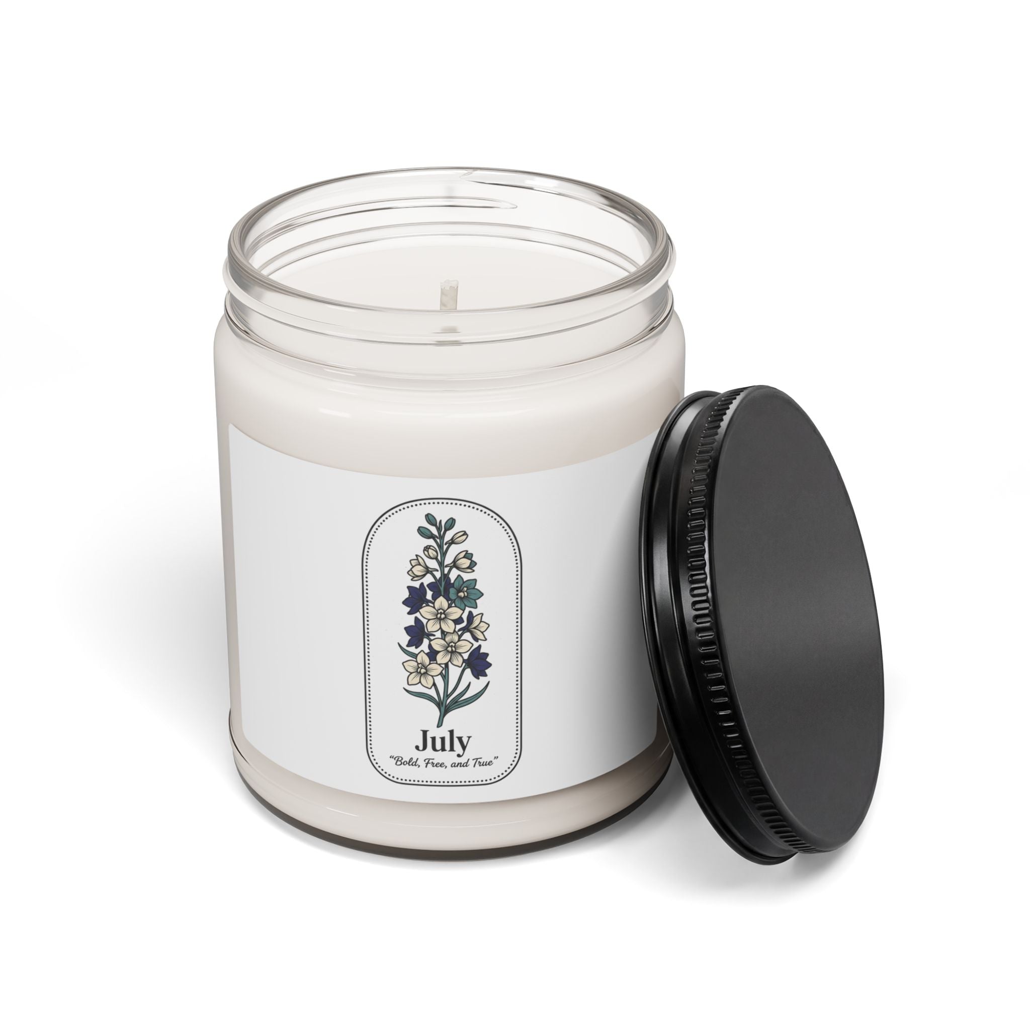 July Birth Flower Soy Candle | Botanical Line Art, Personalized