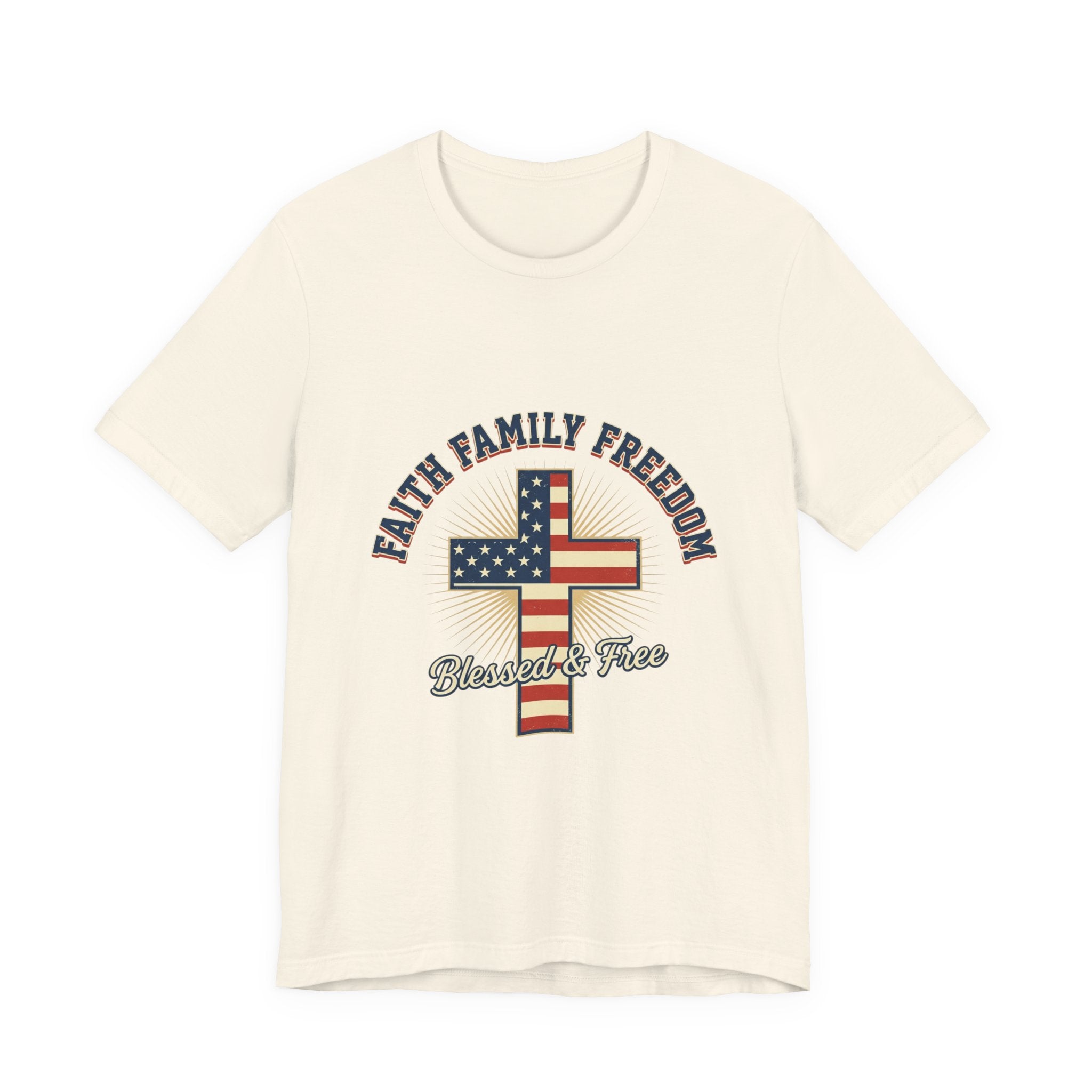 Faith Family Freedom Cross Tee | Patriotic, Faith-Based July 4th Vintage Americana