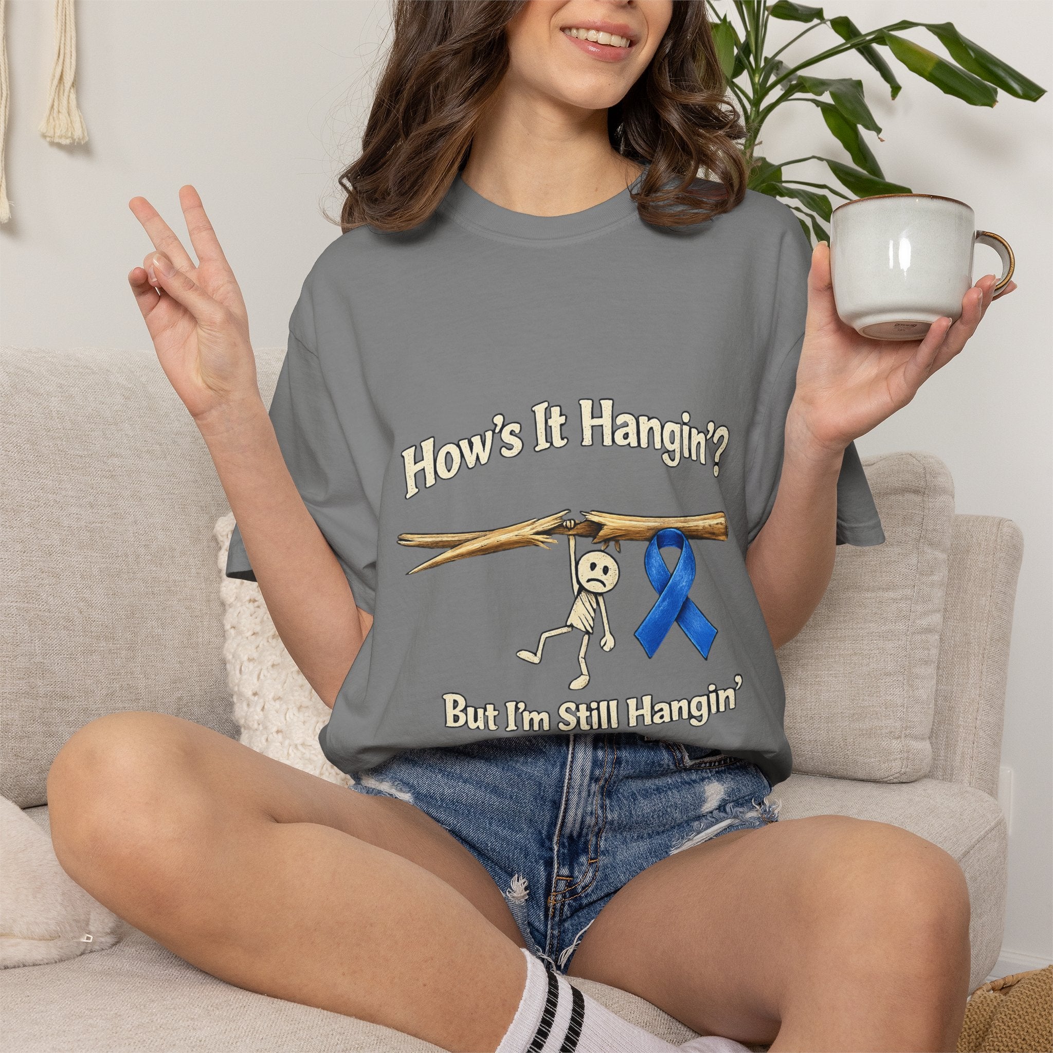 T‑Shirt — 'How's It Hangin'? But I'm Still Hangin' — Support Blue Ribbon Awareness Tee