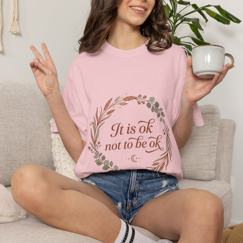 Inspirational Tee — “It Is Ok Not To Be Ok” Floral Wreath Mental Health T-Shirt