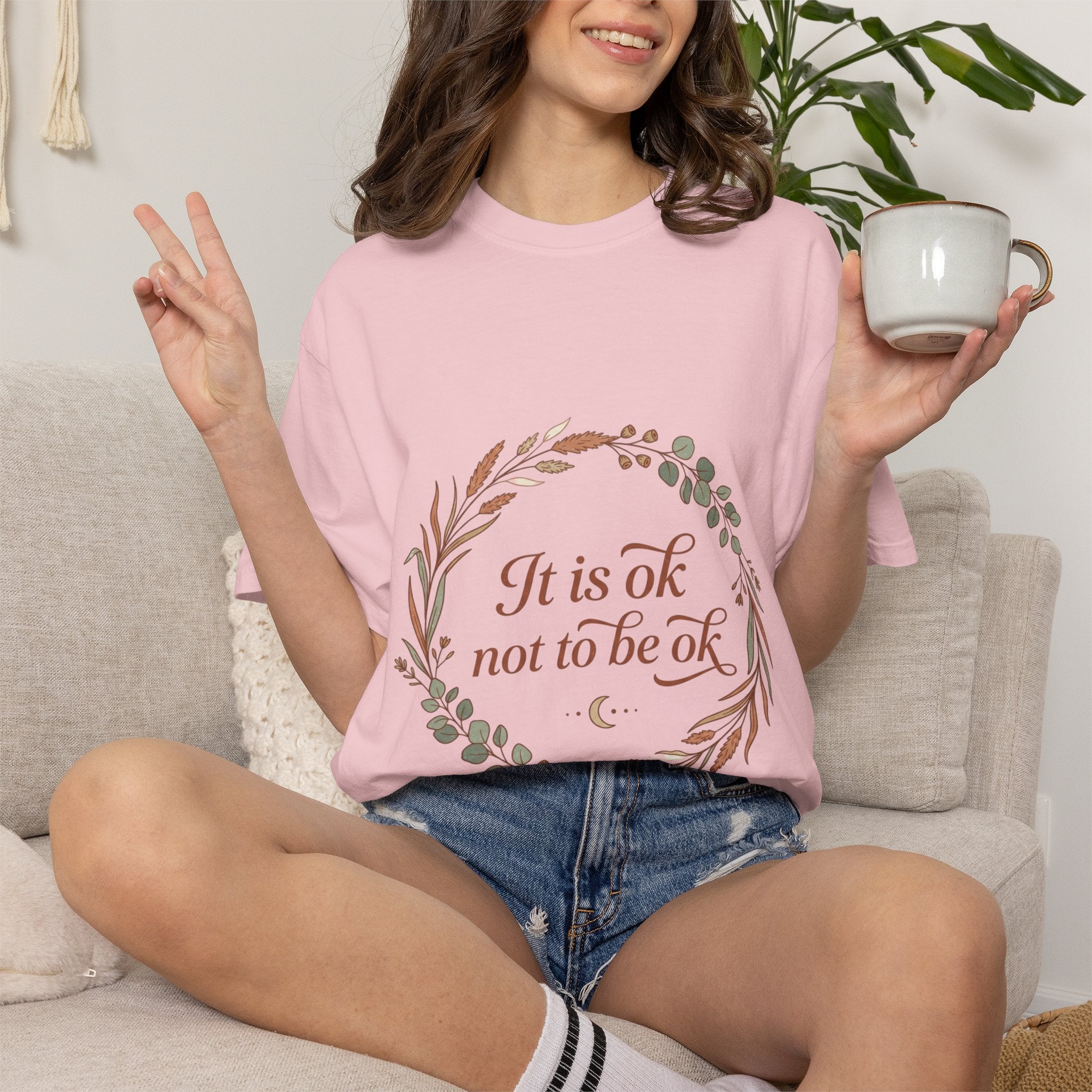 Inspirational Tee — “It Is Ok Not To Be Ok” Floral Wreath Mental Health T-Shirt