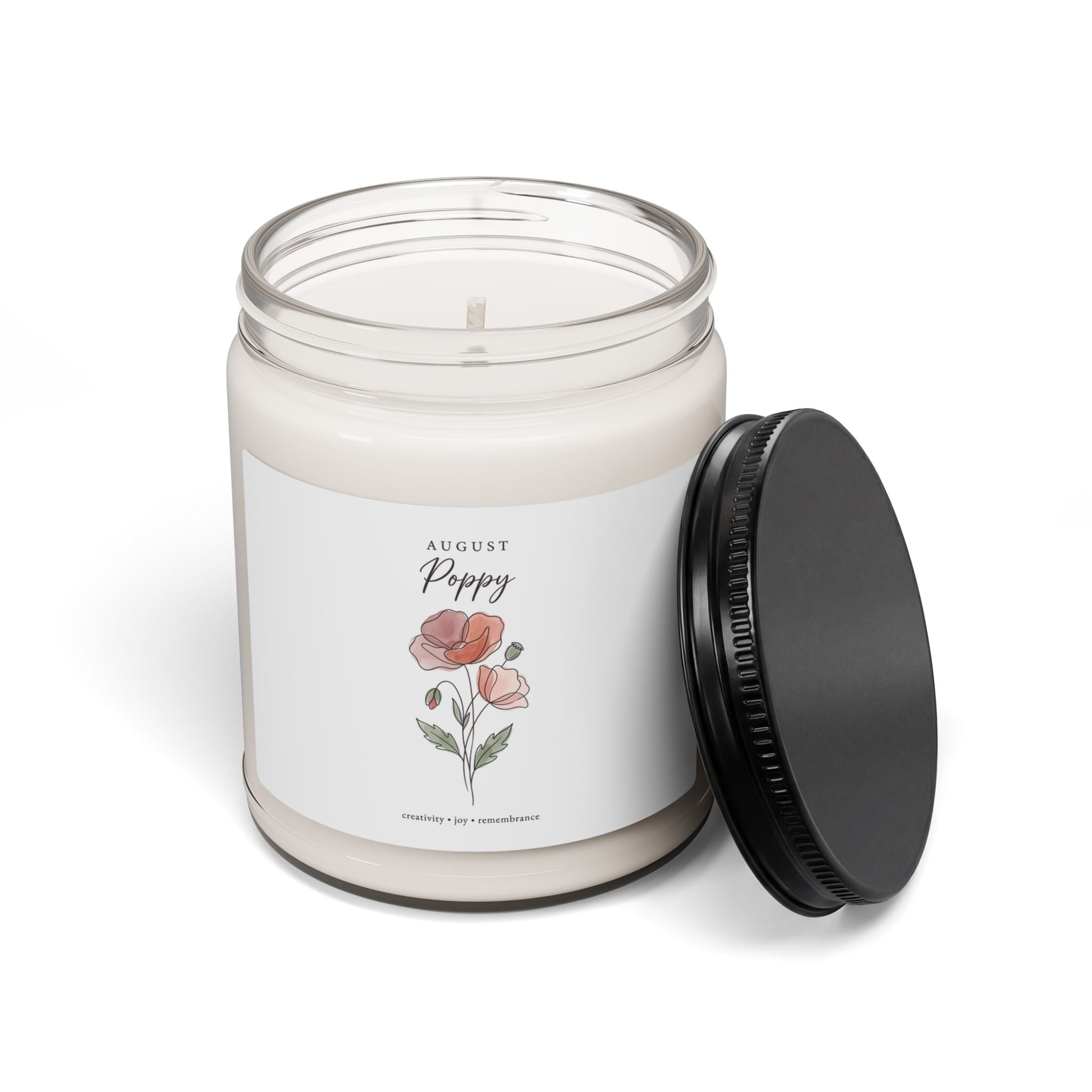 August Poppy Birth Month Candle | Botanical, Personalized Soy Candle