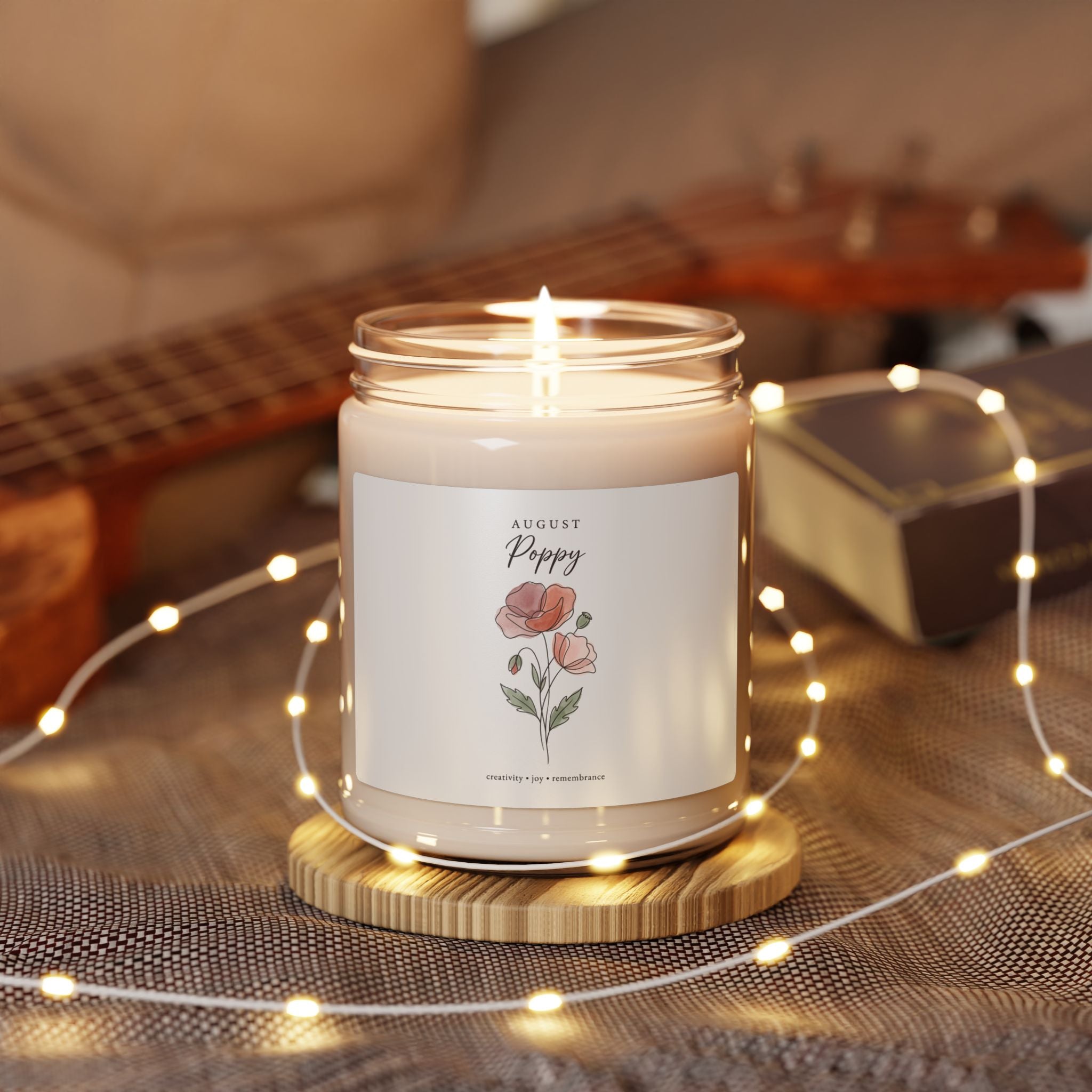 August Poppy Birth Month Candle | Botanical, Personalized Soy Candle