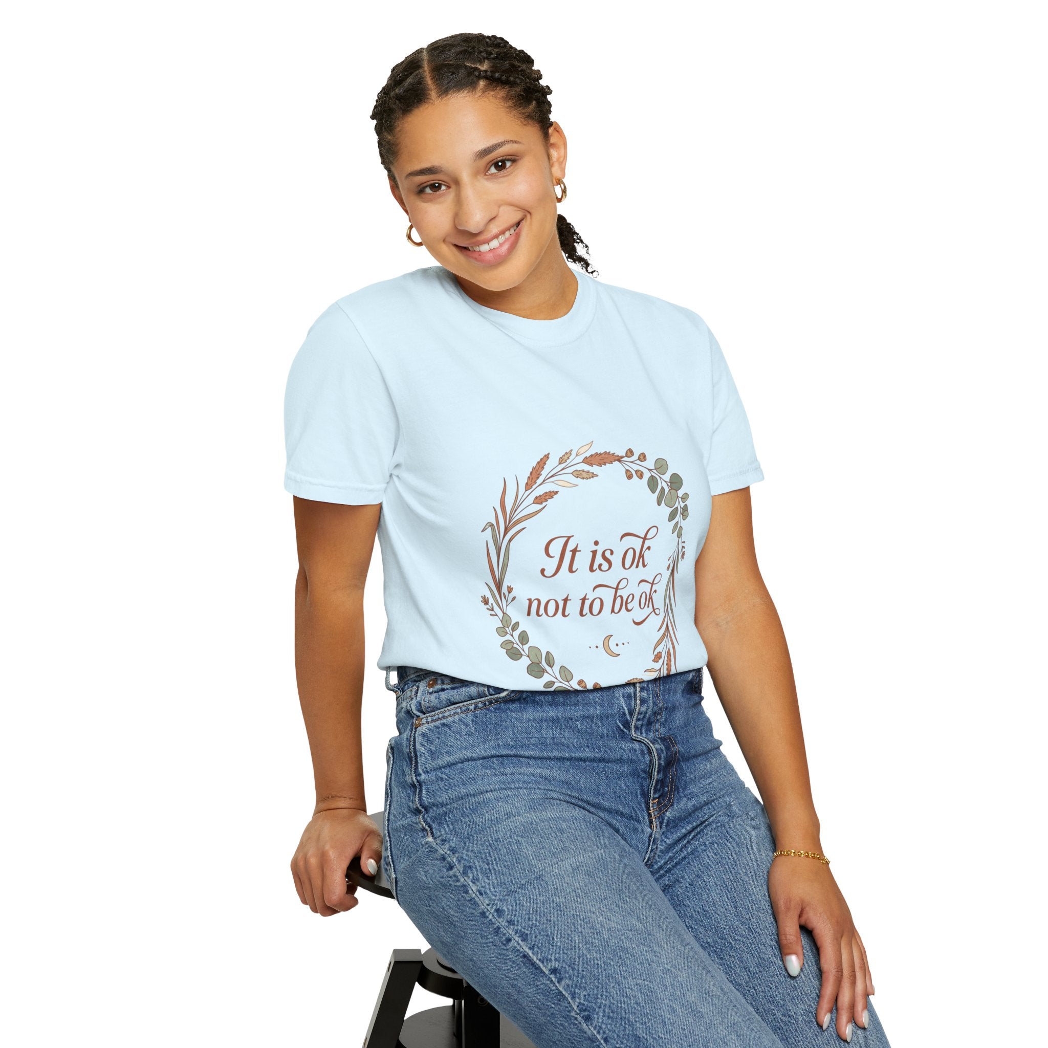 Inspirational Tee — “It Is Ok Not To Be Ok” Floral Wreath Mental Health T-Shirt