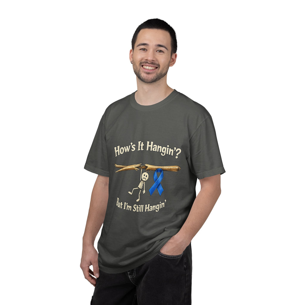 T‑Shirt — 'How's It Hangin'? But I'm Still Hangin' — Support Blue Ribbon Awareness Tee