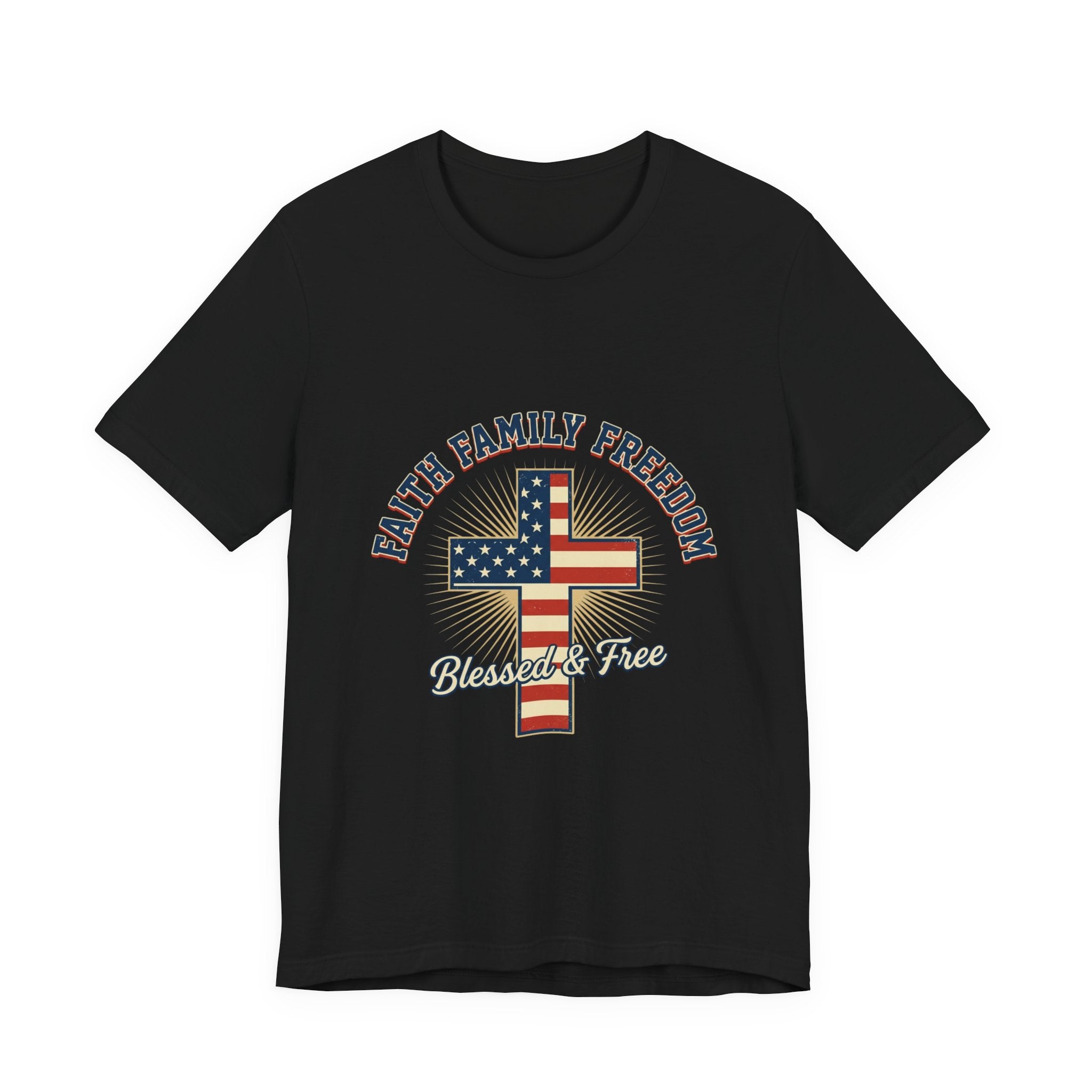Faith Family Freedom Cross Tee | Patriotic, Faith-Based July 4th Vintage Americana