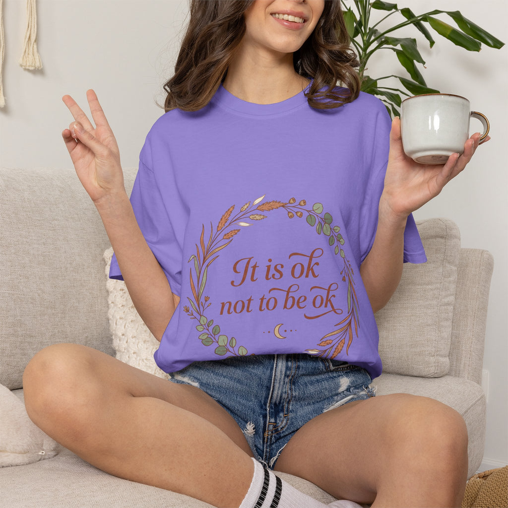 Inspirational Tee — “It Is Ok Not To Be Ok” Floral Wreath Mental Health T-Shirt