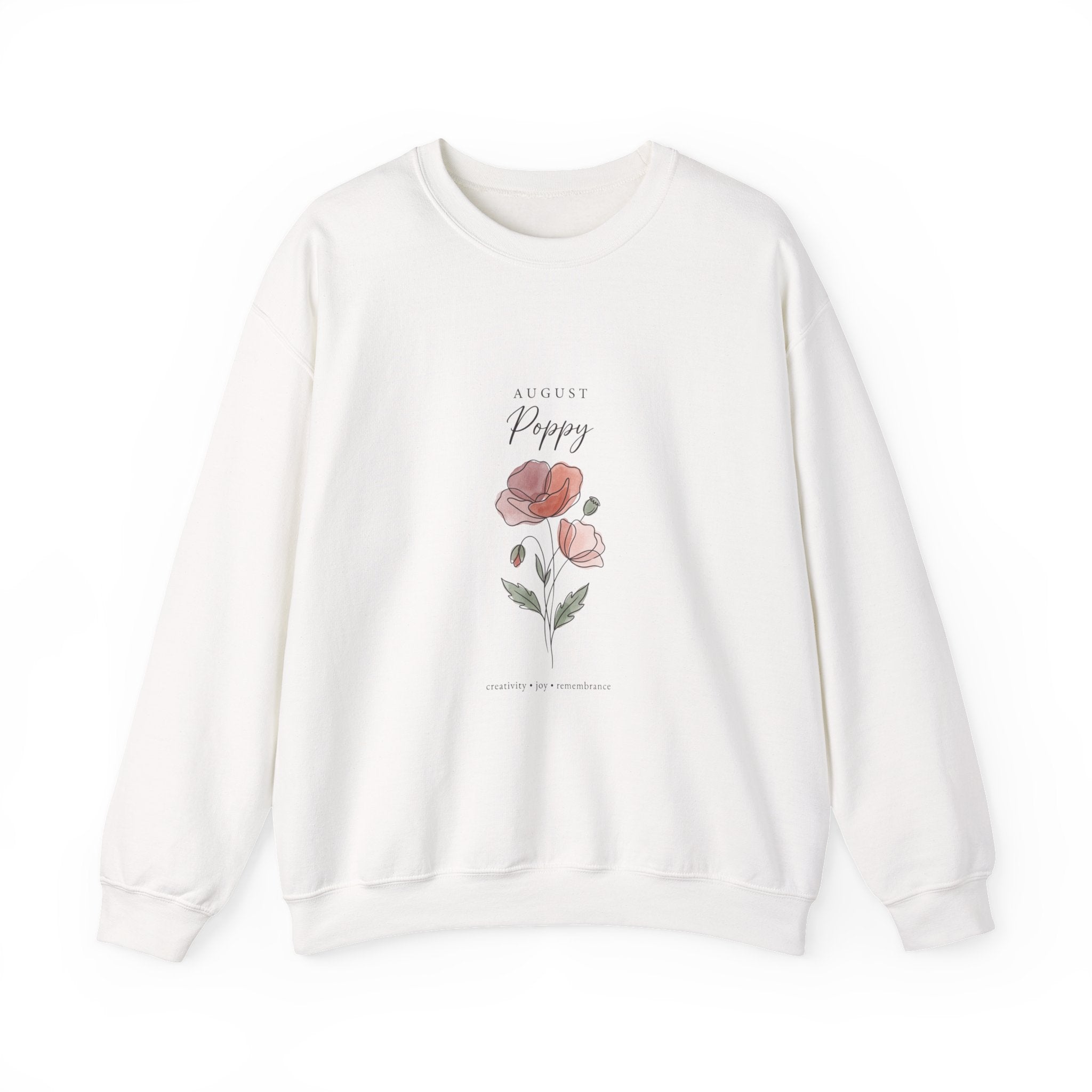 August Poppy Birth Flower Sweatshirt | botanical watercolor, personalized name