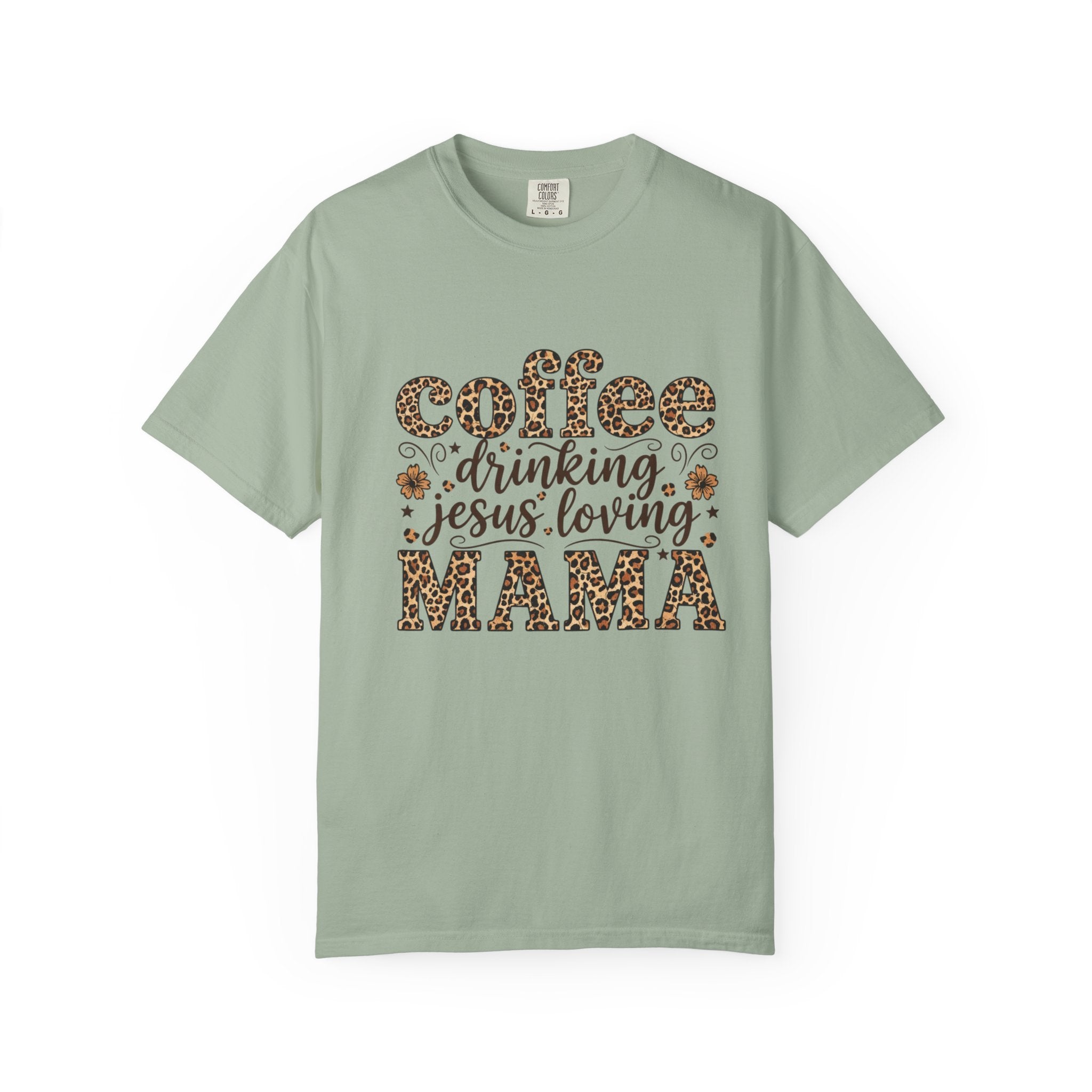 Coffee-Drinking Jesus-Loving Mama T-Shirt — Leopard Print Mom Tee
