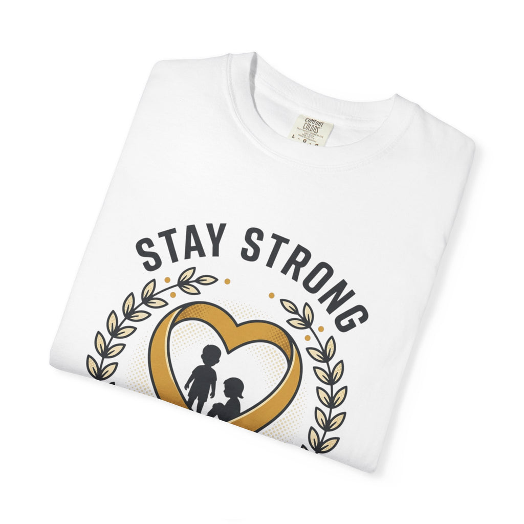 Stay Strong Never Give Up T-Shirt — Childhood Cancer Awareness Ribbon Tee
