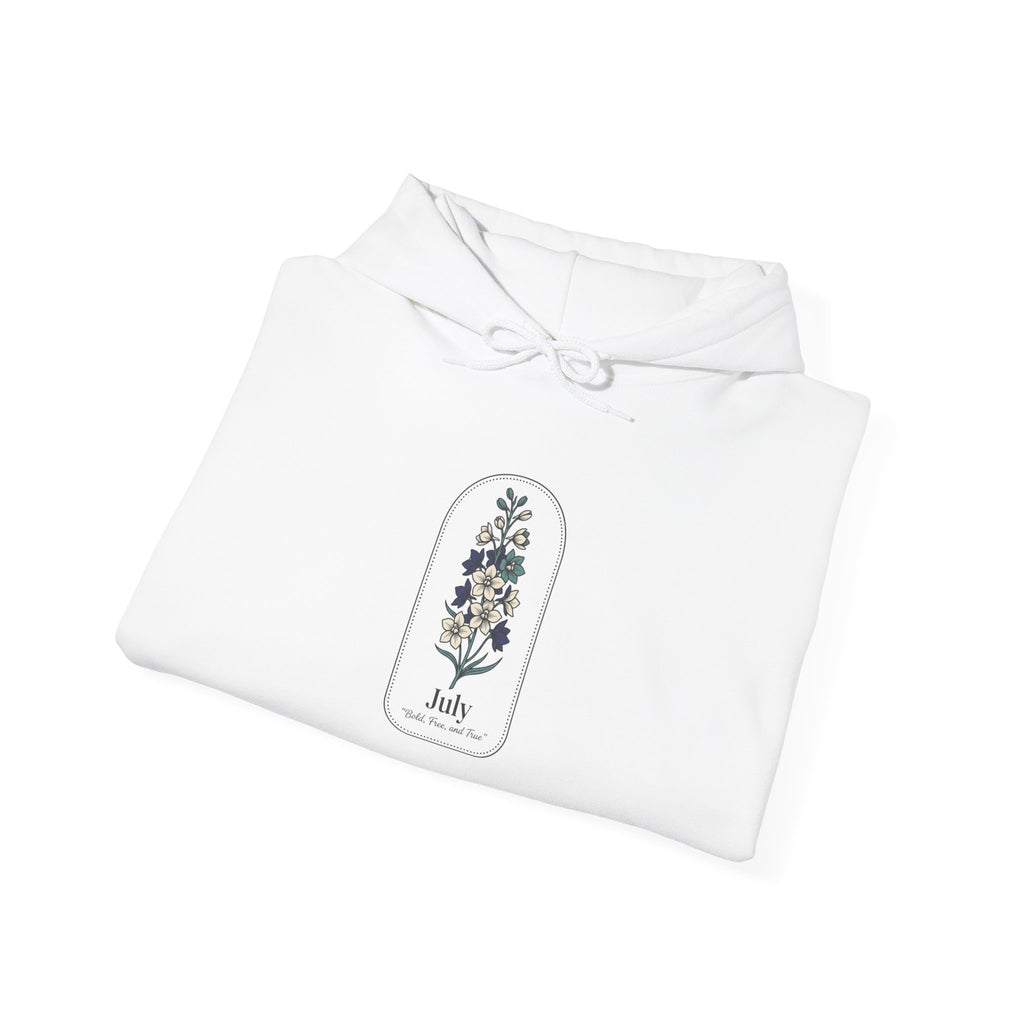 July Birth Flower Hoodie | personalized botanical line art, watercolor name