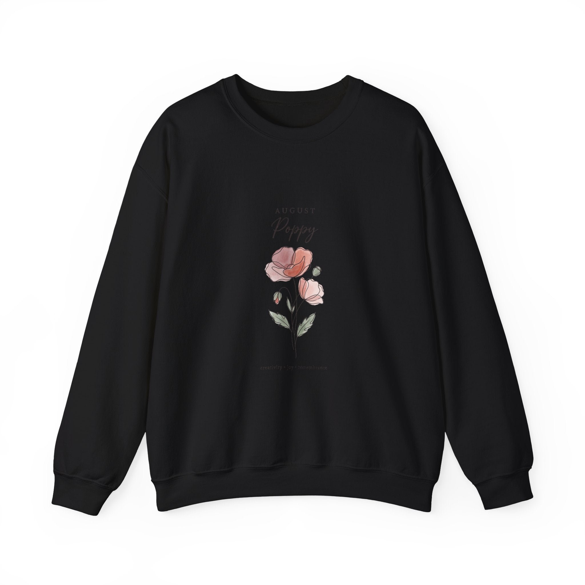 August Poppy Birth Flower Sweatshirt | botanical watercolor, personalized name