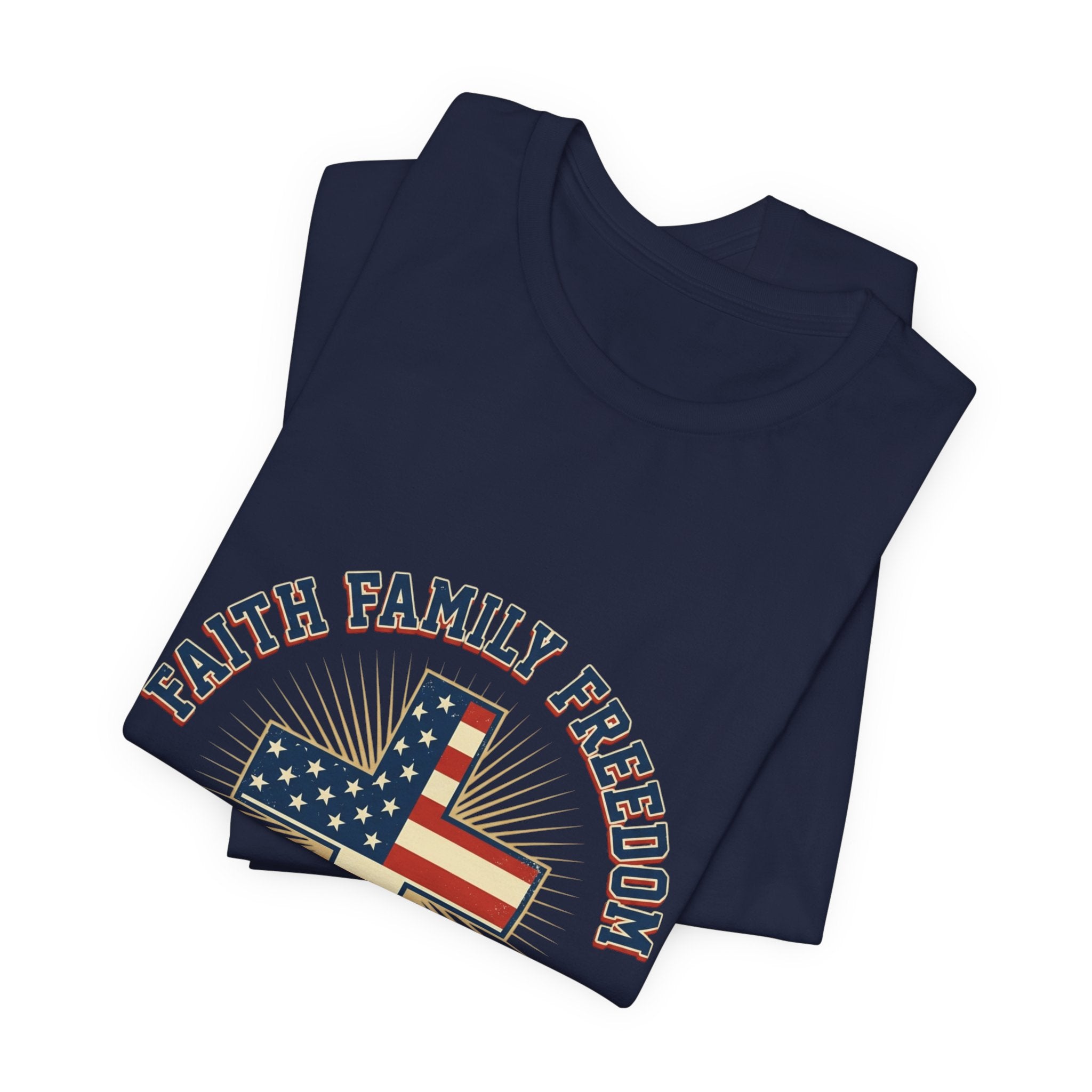 Faith Family Freedom Cross Tee | Patriotic, Faith-Based July 4th Vintage Americana