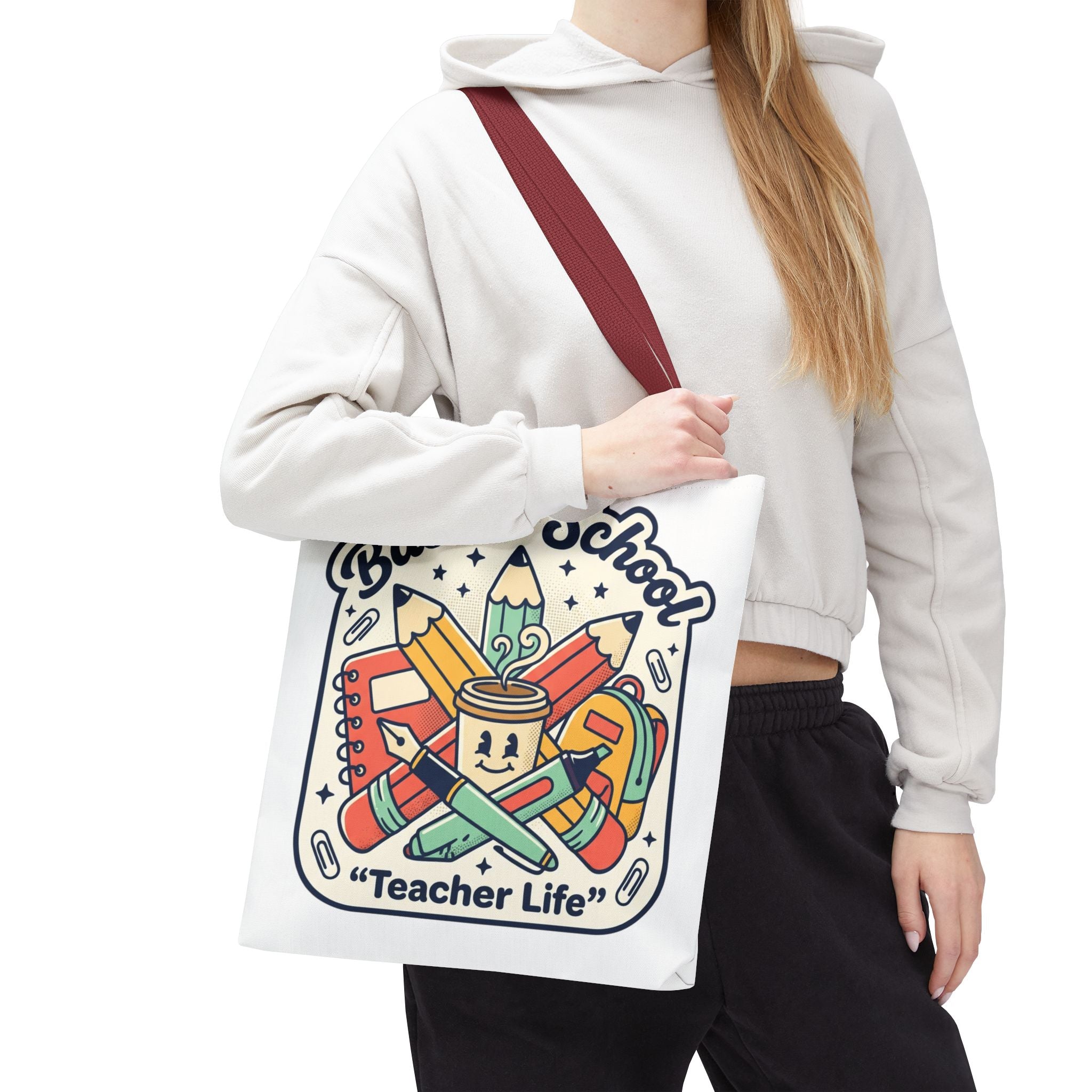 Back to School Teacher Life Tote Bag — Cute Teacher Supplies Print AOP