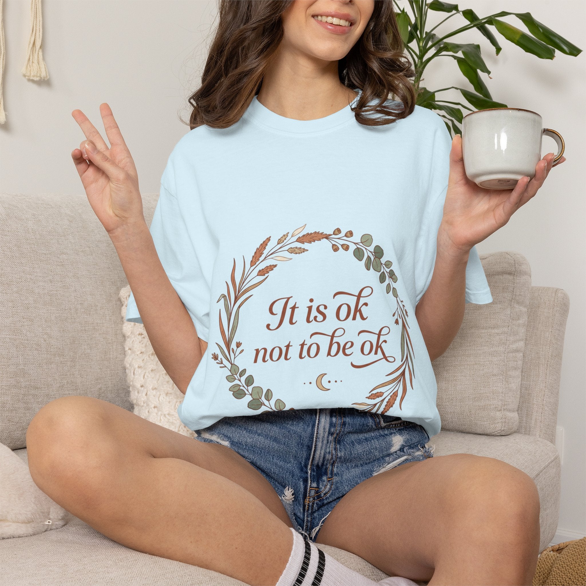 Inspirational Tee — “It Is Ok Not To Be Ok” Floral Wreath Mental Health T-Shirt