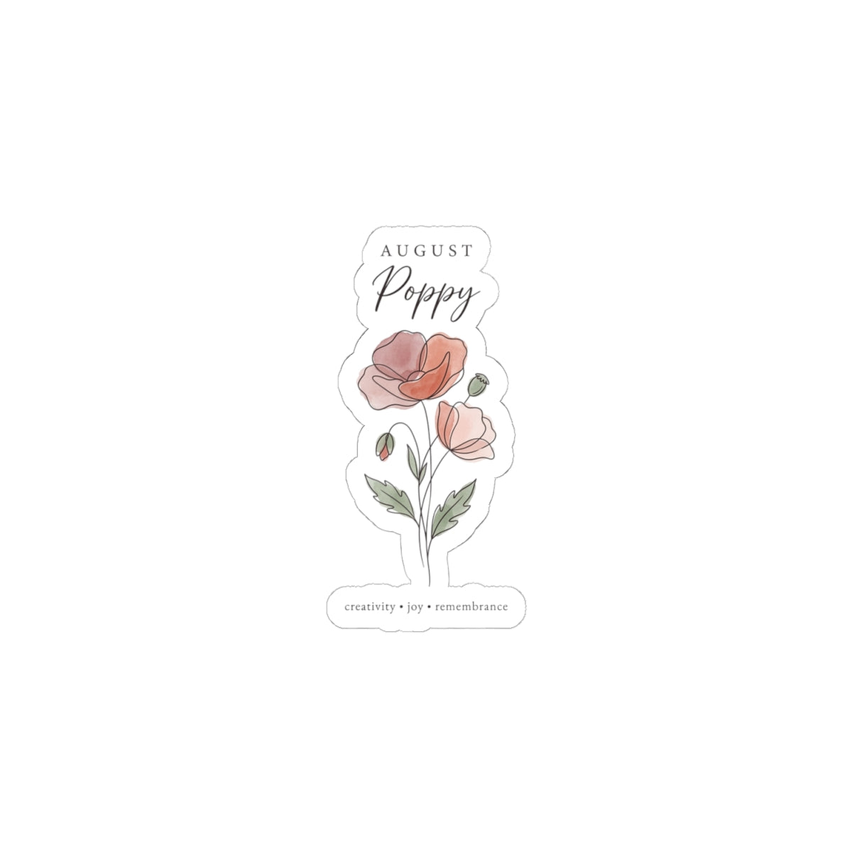 August Poppy Birth Month Flower Sticker | Botanical Line Art, Watercolor