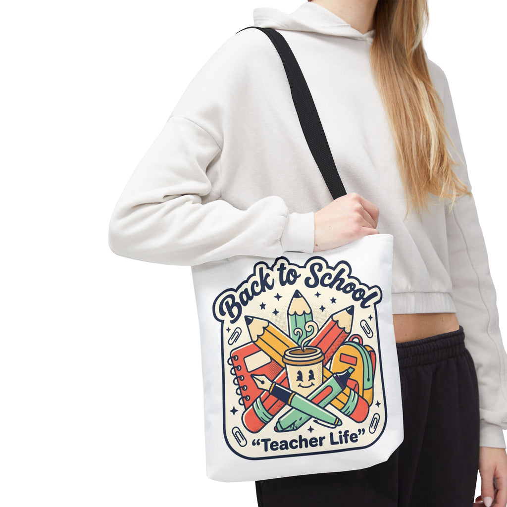 Back to School Teacher Life Tote Bag — Cute Teacher Supplies Print AOP