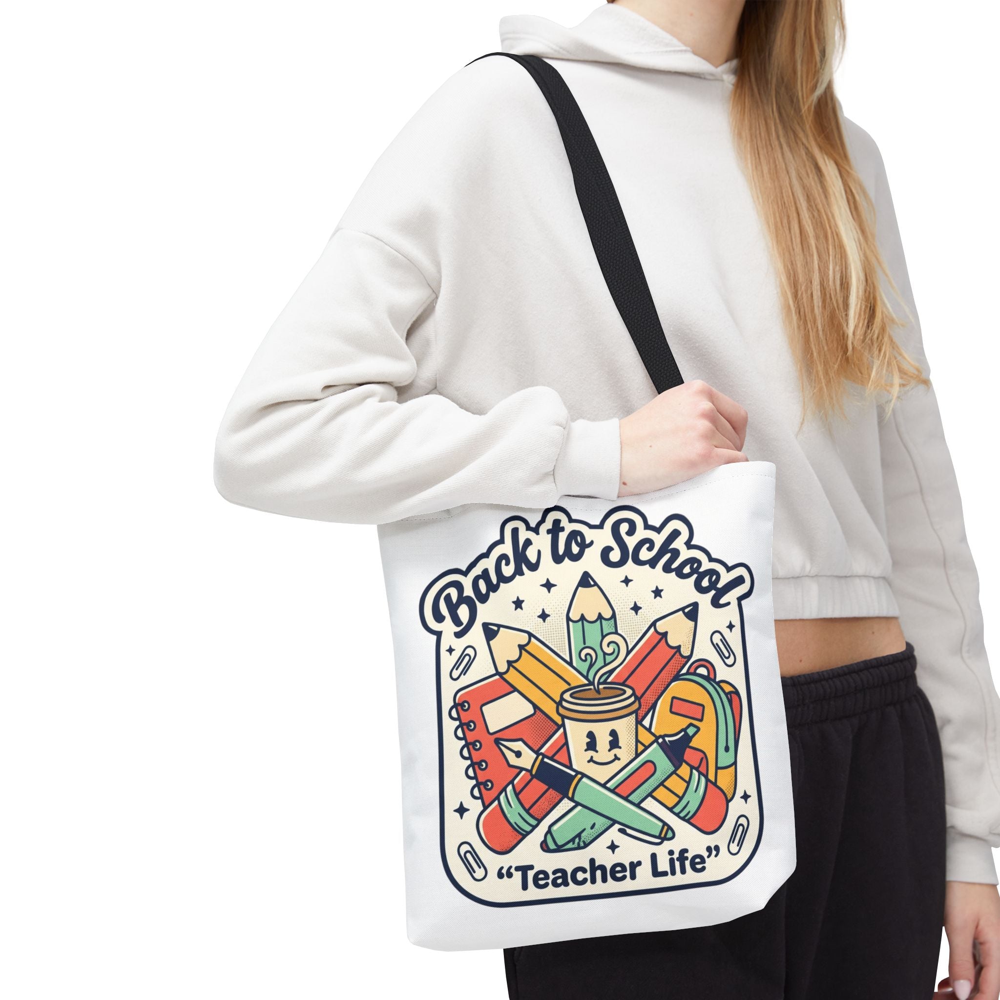 Back to School Teacher Life Tote Bag — Cute Teacher Supplies Print AOP
