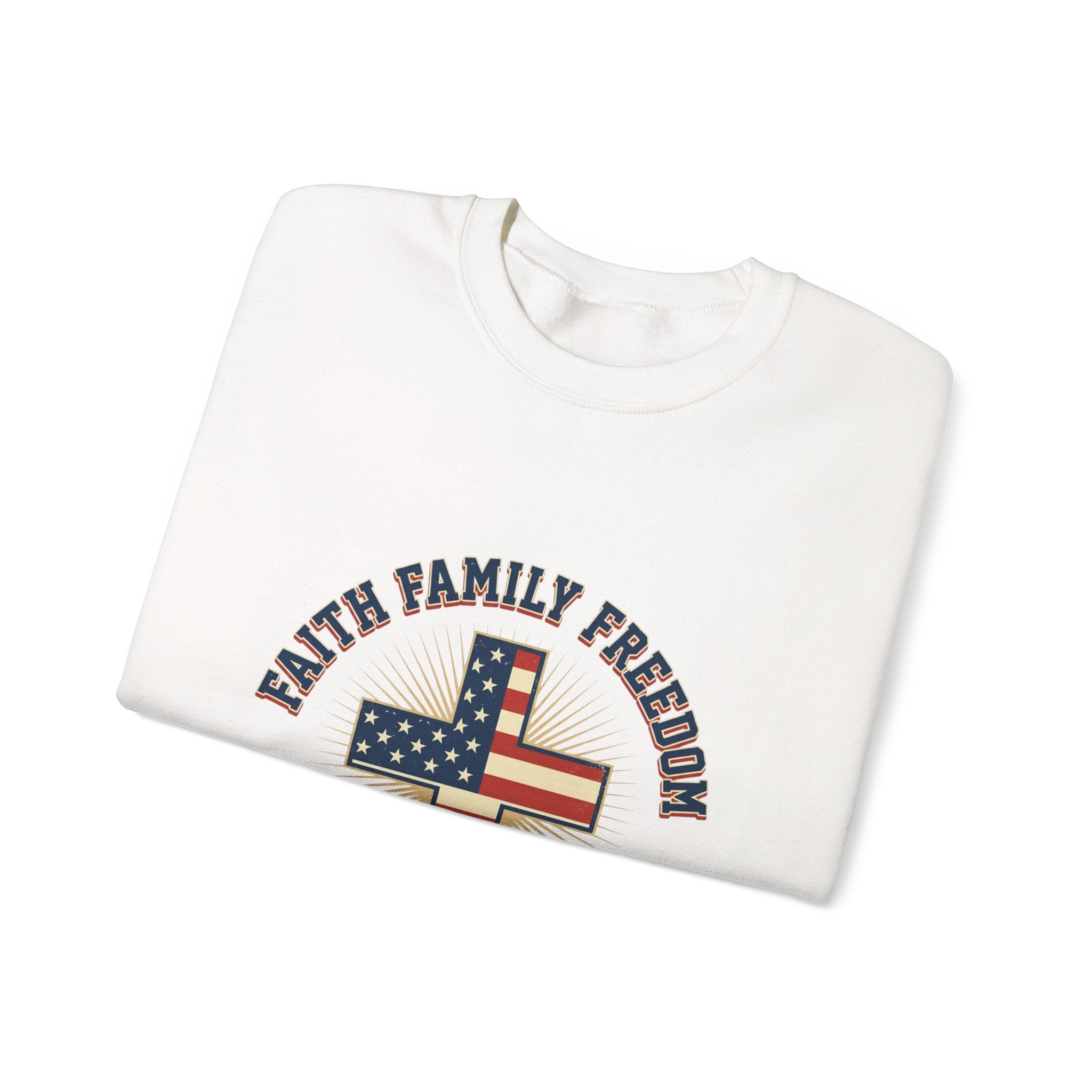 Faith Family Freedom Crewneck Sweatshirt | Faith-based Patriotic, Vintage Americana