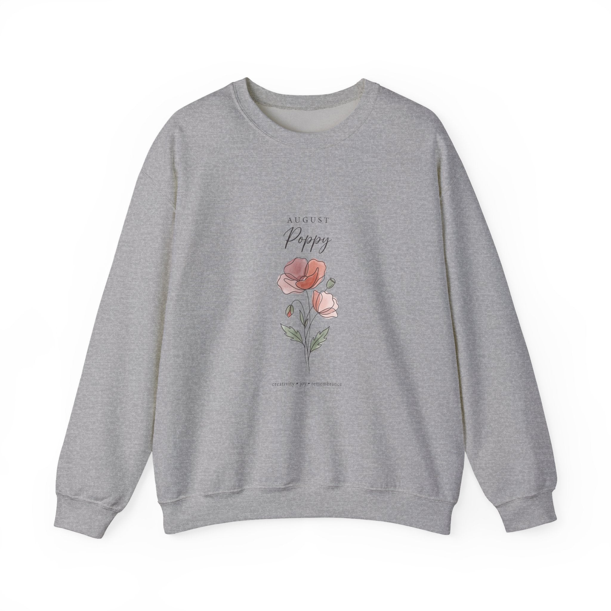 August Poppy Birth Flower Sweatshirt | botanical watercolor, personalized name