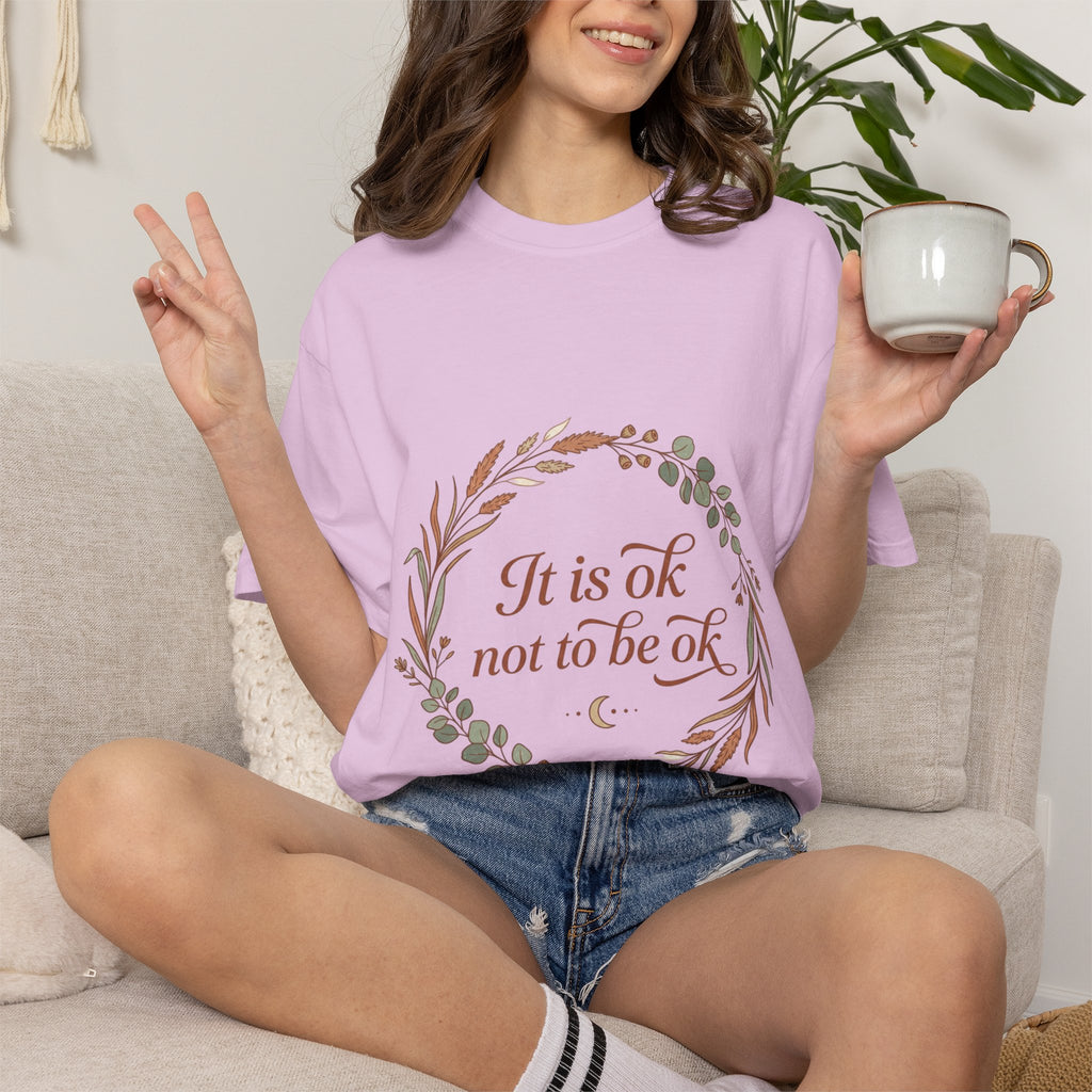Inspirational Tee — “It Is Ok Not To Be Ok” Floral Wreath Mental Health T-Shirt